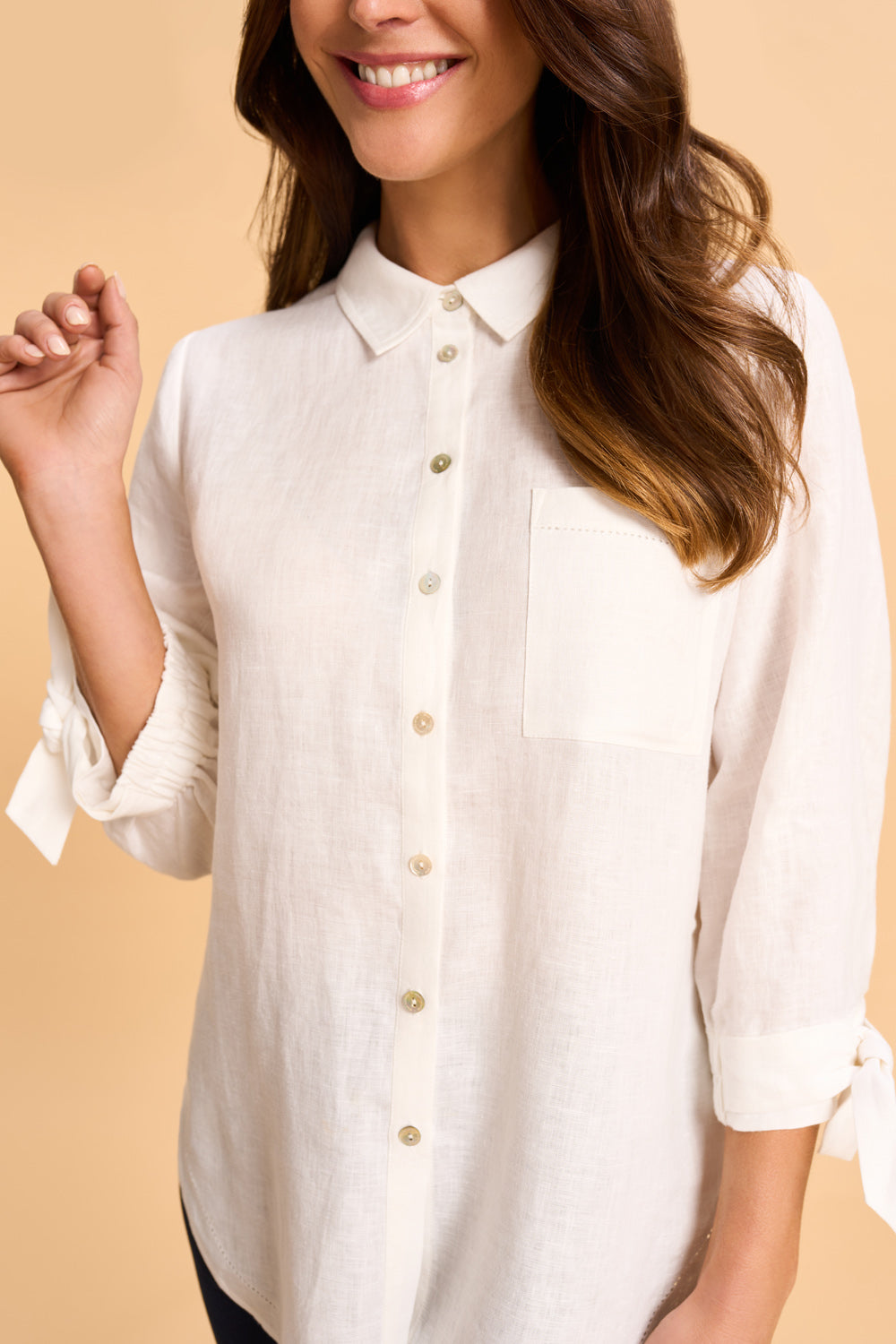 Men's White Linen Shirt with Tie Sleeve Detail - Breathable Summer Casual Button Down Shirt for Office, Wedding & Outdoor Events