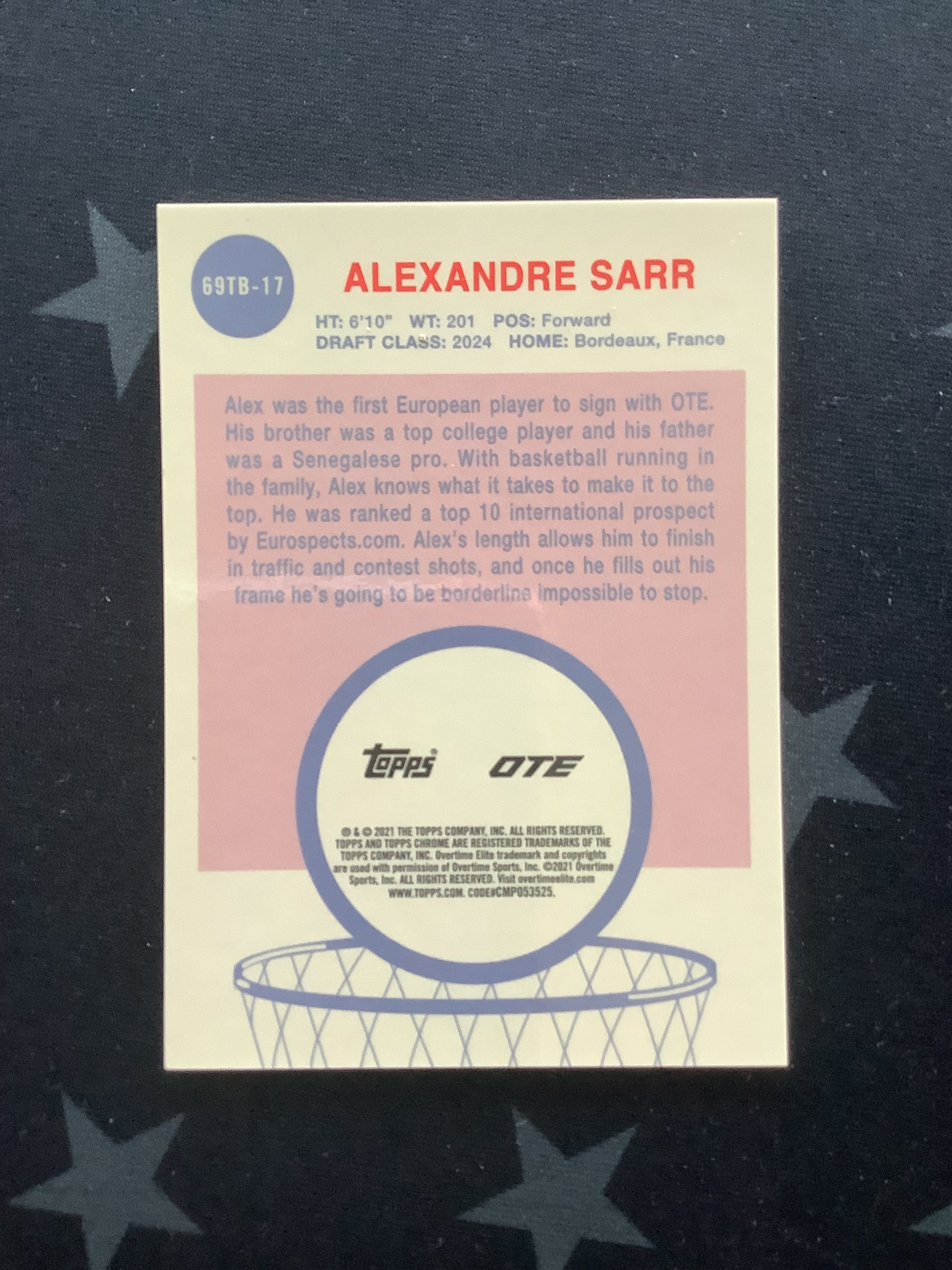 2021 Topps Chrome OTE Overtime Elite Orange Basketball Refractor Card #25/25 - Alexandre Sarr Rare Collectible for Basketball Fans & Card Collectors - Perfect for Display, Investment, and Trading