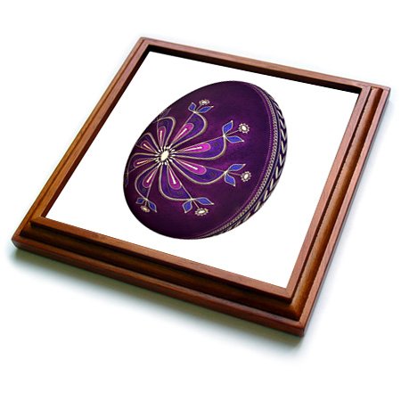 3D Rose Dyed Purple Pysanky Easter Egg Ceramic Tile Trivet - 8x8 Inch Brown - Perfect for Easter Decor, Table Setting, and Hot Dish Protection