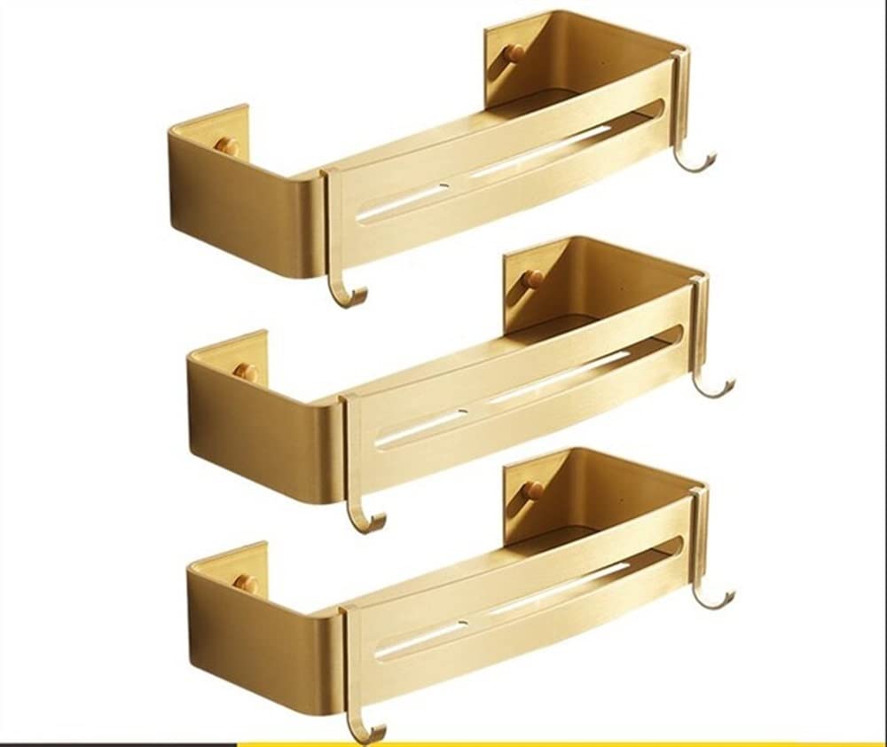 XXZY Shower Caddy Shelf Organizer - Brushed Gold Wall Mounted Bathroom Storage Rack for Toilet Vanity & Shower Corner - Perfect for Small Bathroom Organization & Spa-Like Shower Experience
