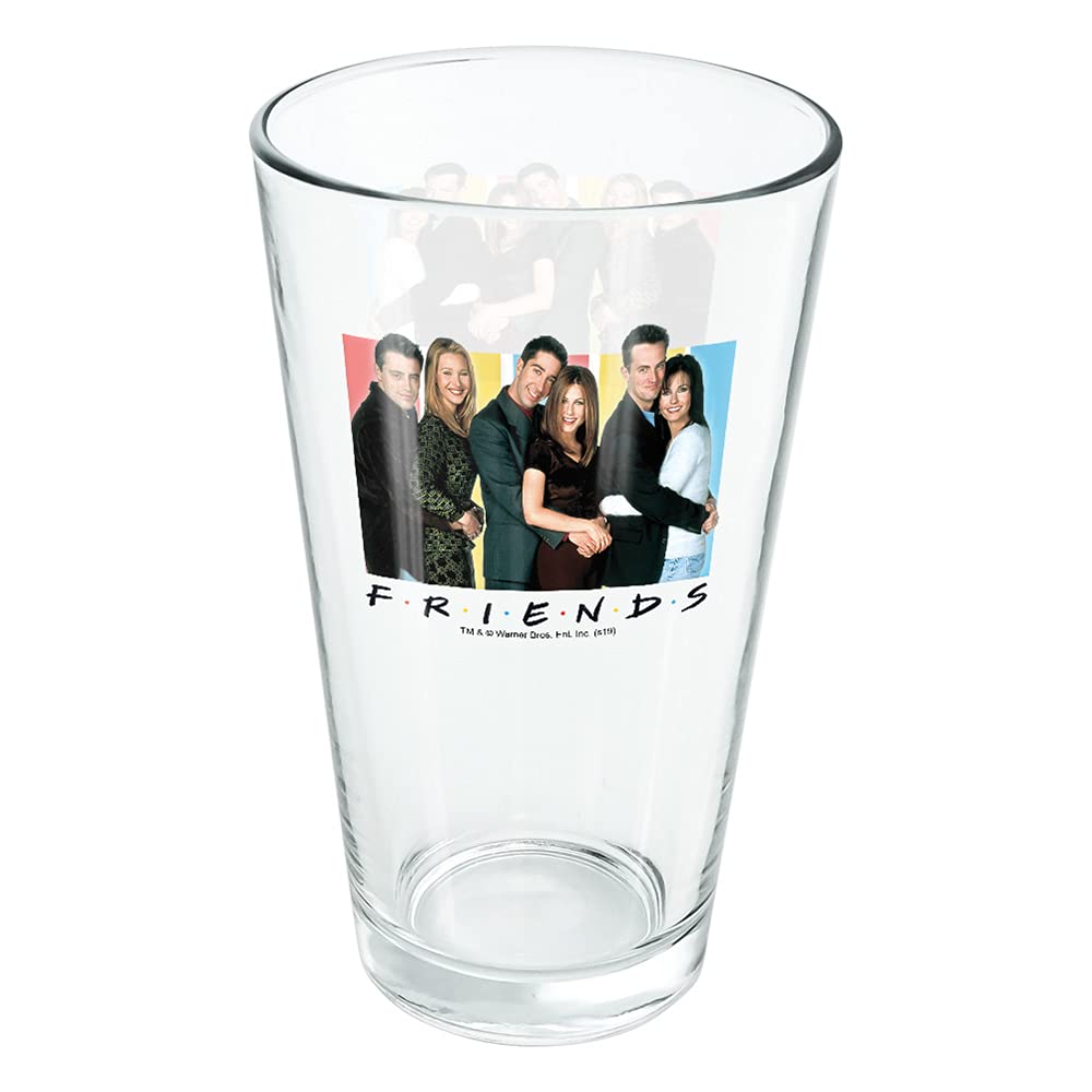 LOGOVISION Friends 'It's All About Friends' 16 oz Pint Glass - Tempered Glass with Licensed Printed Design - Perfect Fan Gift for Cold Beverages, Soda, Water - Ideal for Parties, Home Bars & TV Show Nights