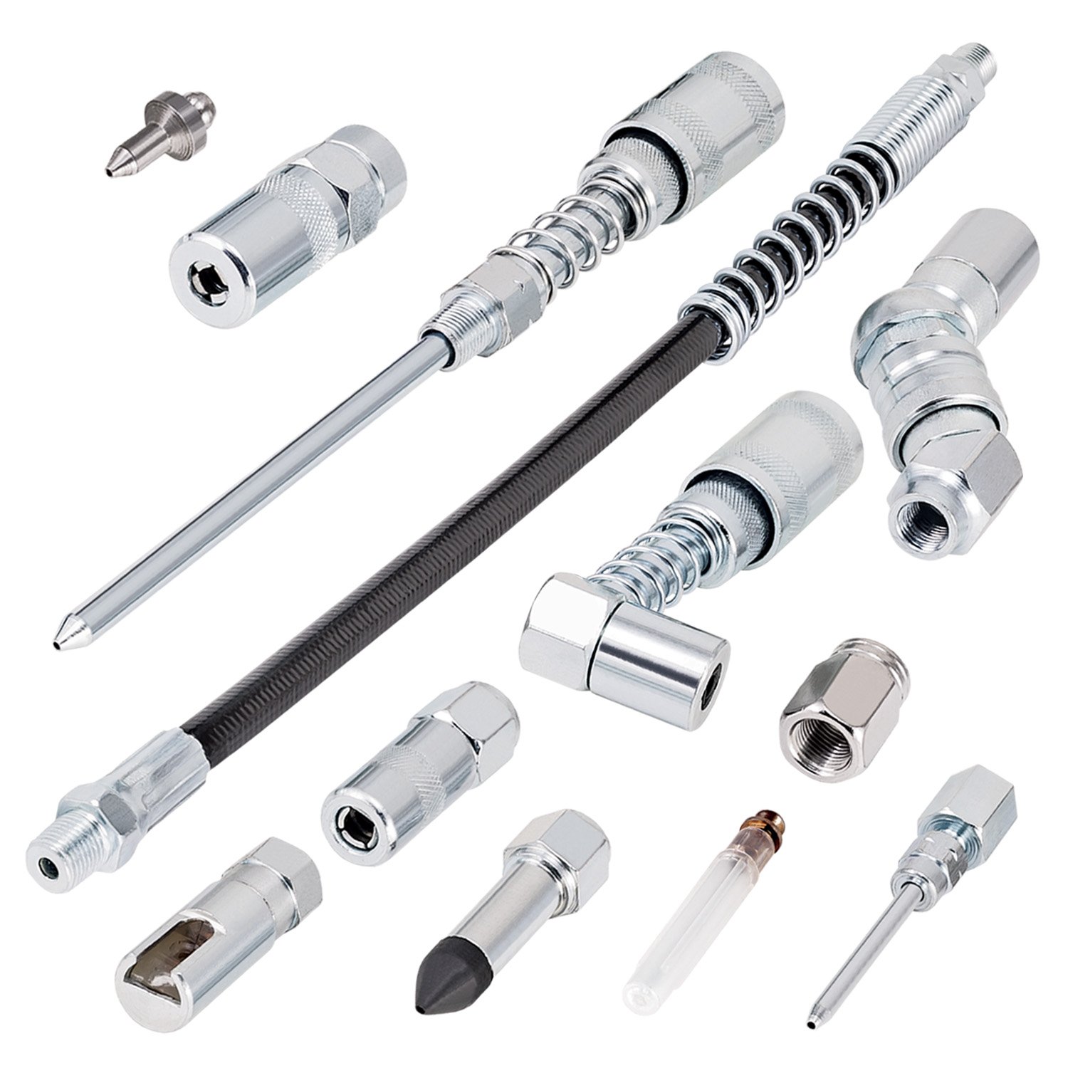 Carbyne 12-Piece Grease Gun Accessory Kit - Includes Couplers, Nozzles, Adapters & Flexible Hose with Heavy-Duty Storage Case | Made in USA | Perfect for Automotive, Industrial & Farm Equipment Maintenance