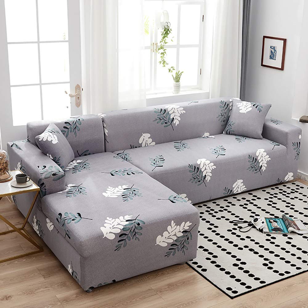 L Shape Sofa Cover 2-Piece Set - Stretchable Sectional Chaise Lounge Slipcover - Washable Polyester Fabric for 2/3/4 Seater Furniture Protector - Includes Pillow Cover - Durable, Dustproof 360° Full Coverage - Perfect for Living Room, Family Room & Home Theater Seating Protection