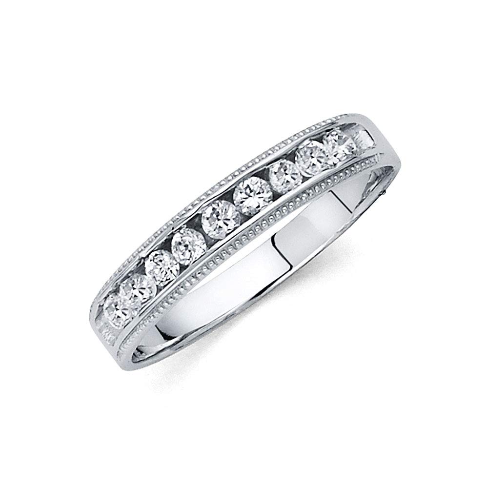 14K White Gold Round Cubic Zirconia Men's Wedding Band Ring - Anniversary Gift for Him, Engagements & Special Occasions | Jewels By Lux