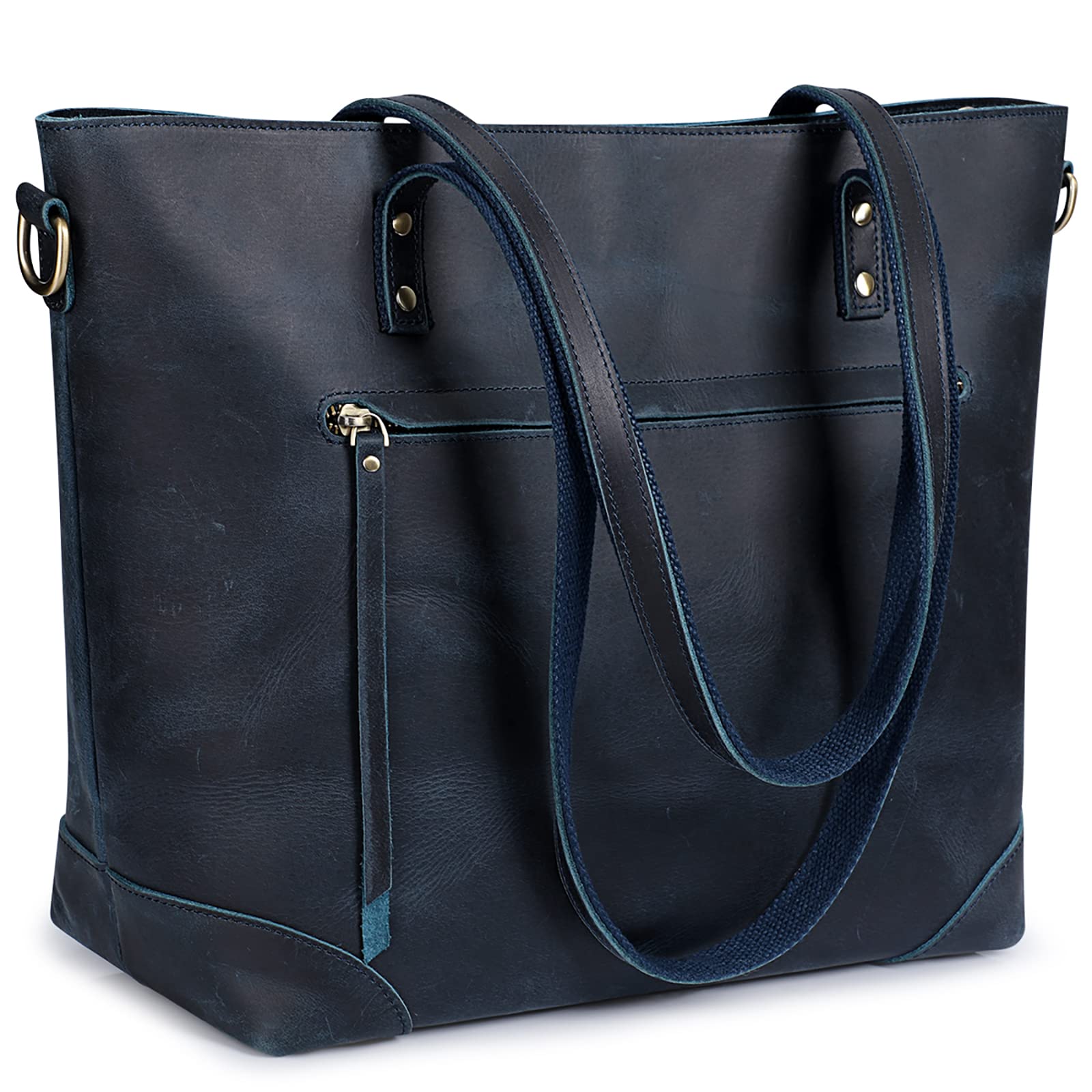 Vintage Genuine Leather Shoulder Bag for Women - Large Work Tote with Back Zipper Pocket | Stylish Handbag for Office, Travel & Everyday Use