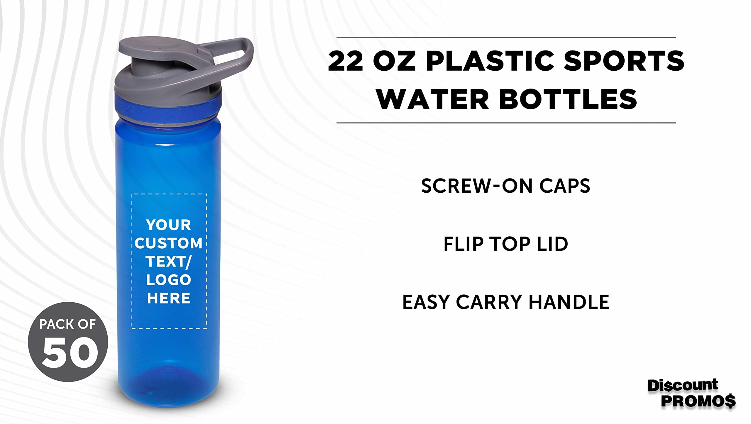 Custom Sports Water Bottles 22oz (Set of 50) - Personalized Bulk Pack - Reusable & Leakproof with Lids - Blue - Perfect for Team Sports, Gym, Schools & Corporate Events