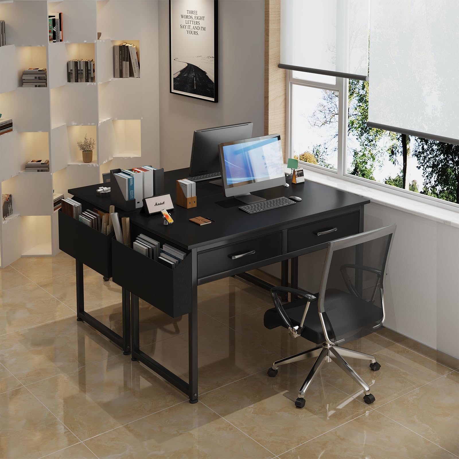 DLisiting 40 Inch Small Computer Desk with 2 Fabric Drawers - Compact Home Office Desk, Gaming Desk, Study Writing Table for Bedroom & Small Spaces (Black) | Perfect for Remote Work, Online Classes & PC Gaming Setup