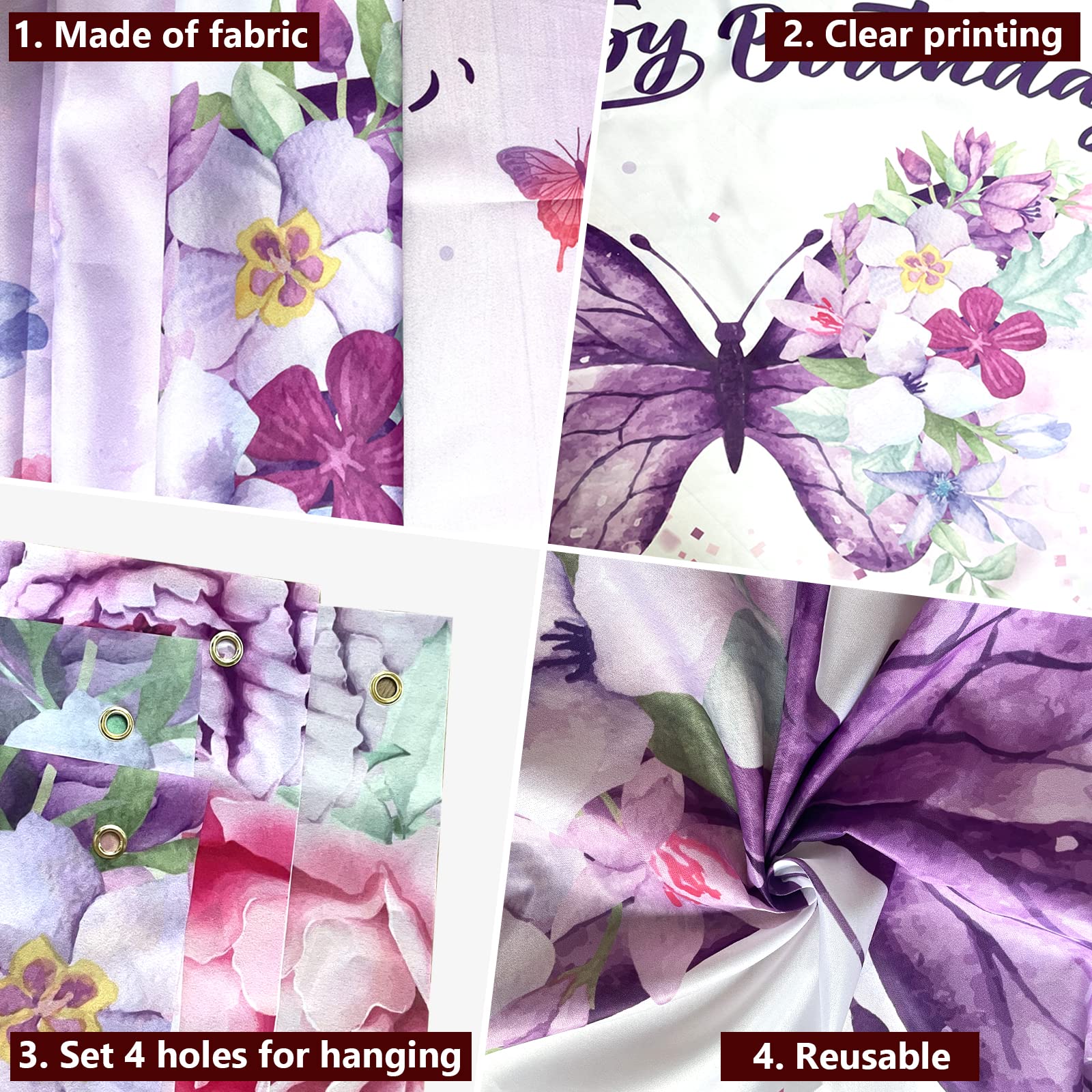 Purple Butterfly Happy Birthday Backdrop & Banner - Elegant Women's Birthday Decor, Baby Shower & Fairy Themed Party Supplies - Perfect for Spring Celebrations, Indoor/Outdoor Decorations
