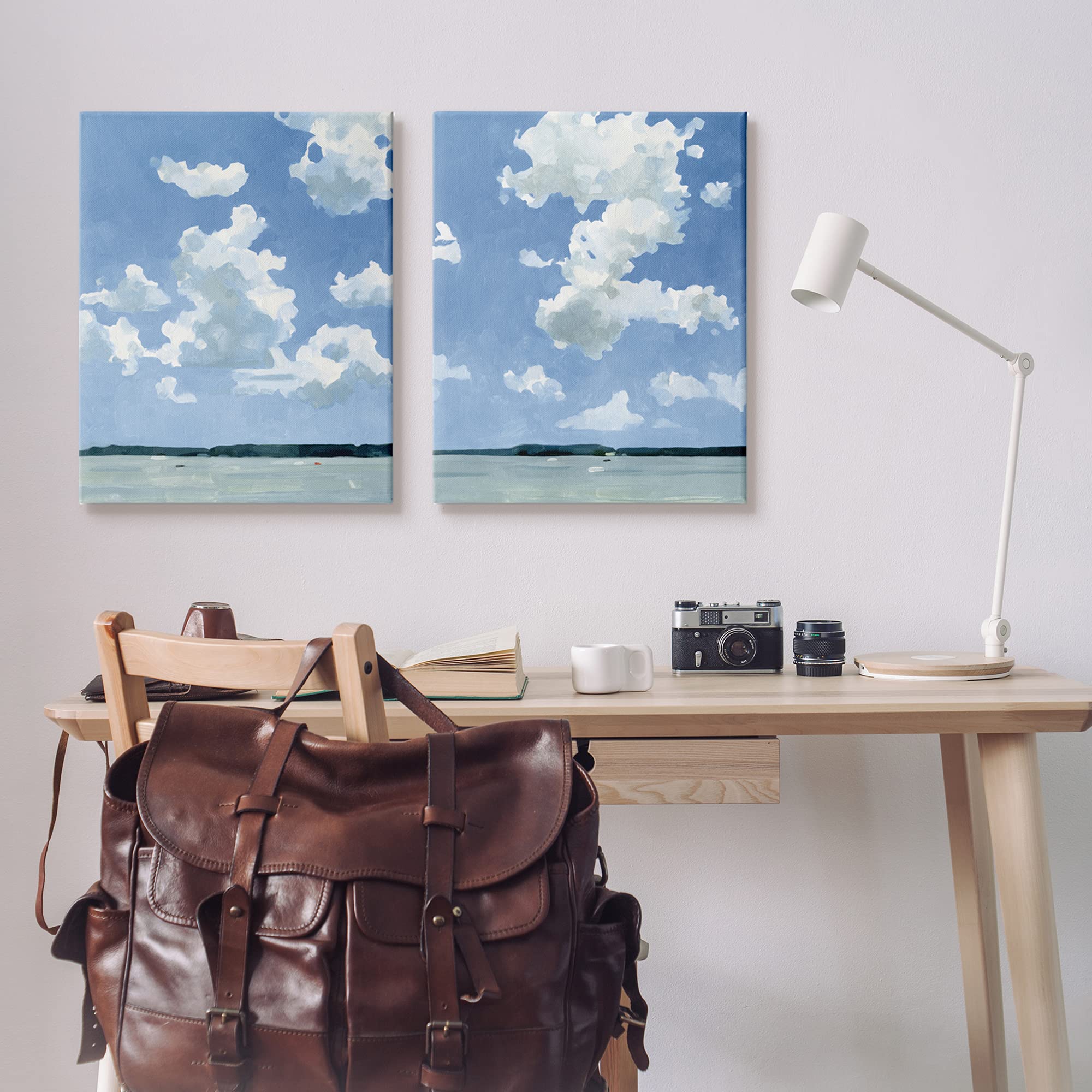 Emma Caroline Blue Lake Water Landscape Canvas Wall Art - 2pc Set, 24x30 Inches, Summer Sky & Cloudy Day Decor for Living Room, Bedroom & Office