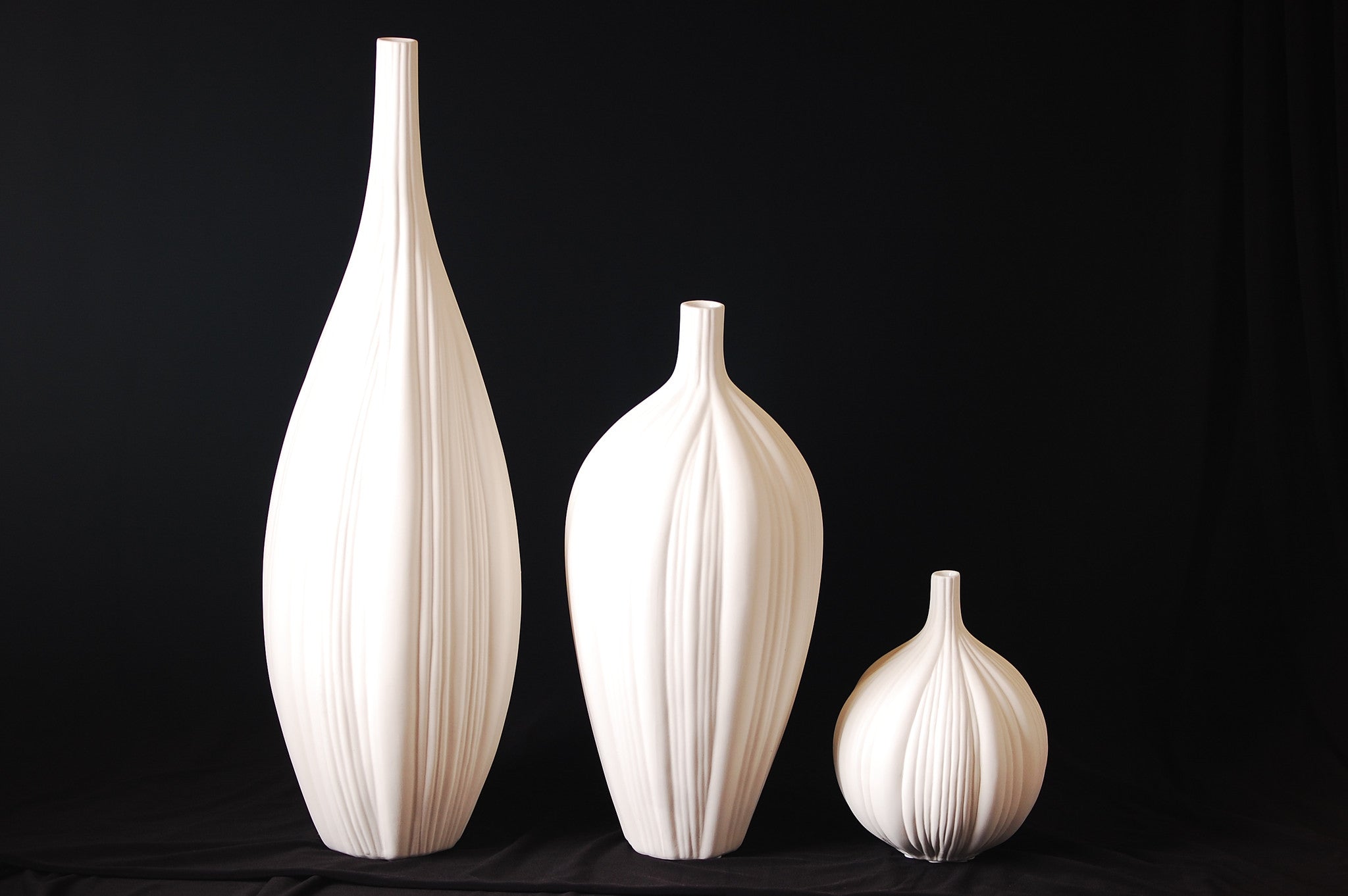 Delaney White Ceramic Vase Set of 3 - Modern Home Decor for Living Room, Dining Table & Wedding Centerpieces