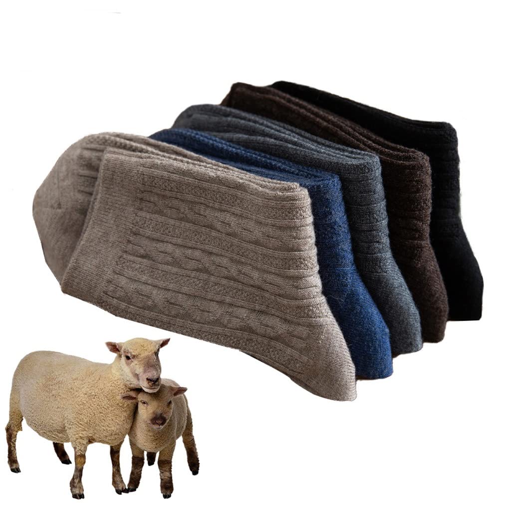 Premium Men's Wool Socks for Winter - Warm Thermal Harajuku Business Casual Socks with Stripe Design (5 Mixed Colors, Size 38-44) - Perfect for Office, Outdoor Activities & Cold Weather Gifts