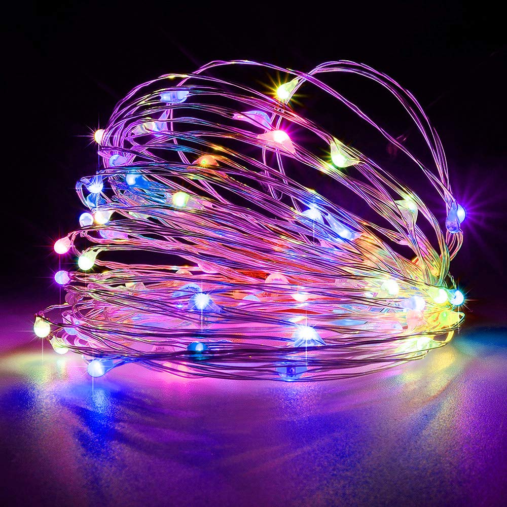 YestBuy 17ft Colorful Battery Operated String Lights - 5.3m Decorative Copper Wire Fairy Lights with Timer for Cupcake Stands, Christmas Decorations, Wedding Centerpieces & Party Decor | Indoor/Outdoor Use