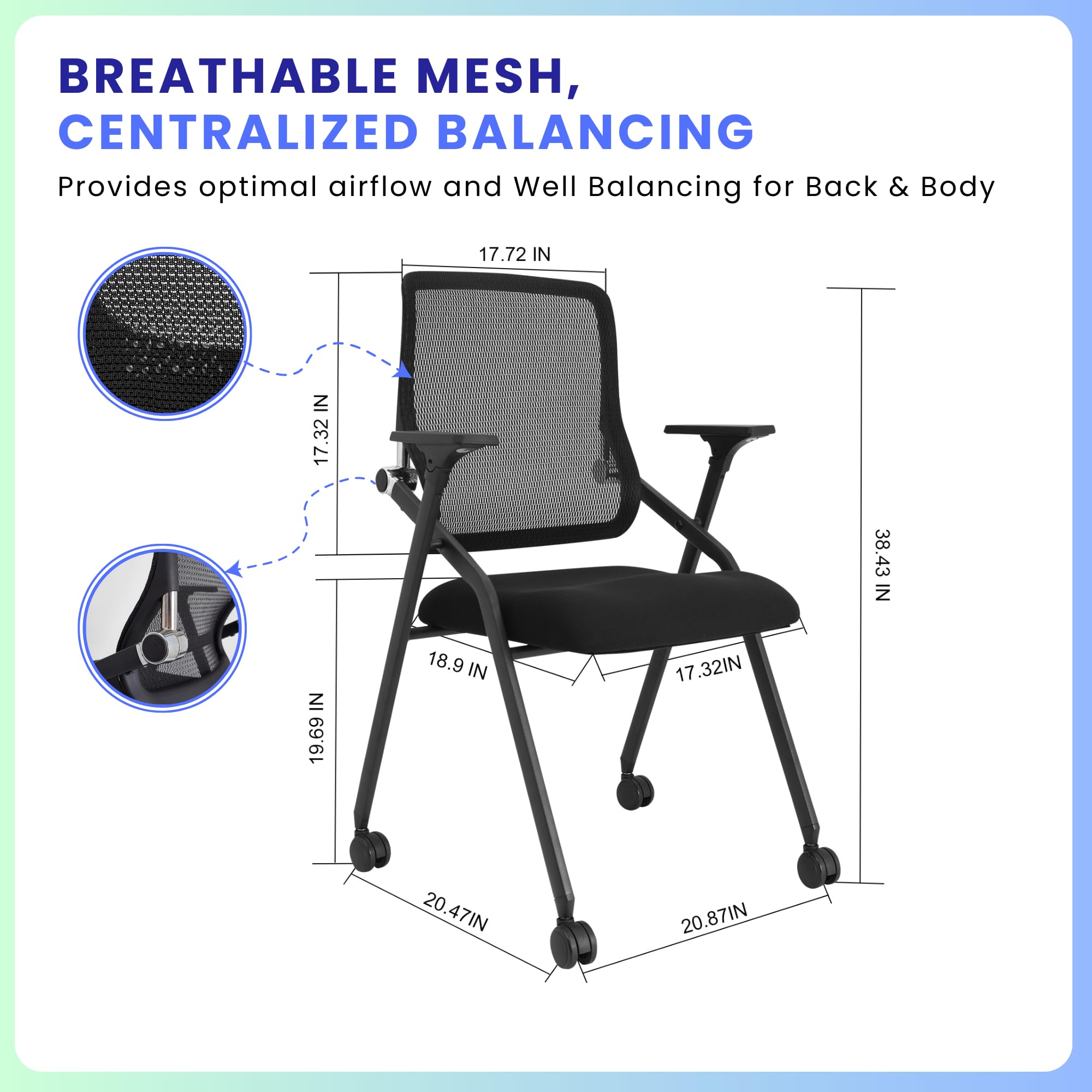 10 Pack Stackable & Foldable Conference Room Chairs with Lumbar Support & Armrests - Ergonomic Mesh Office Chairs for Meetings, Training, Reception Areas - Perfect for Conference Rooms, Home Offices & Event Spaces