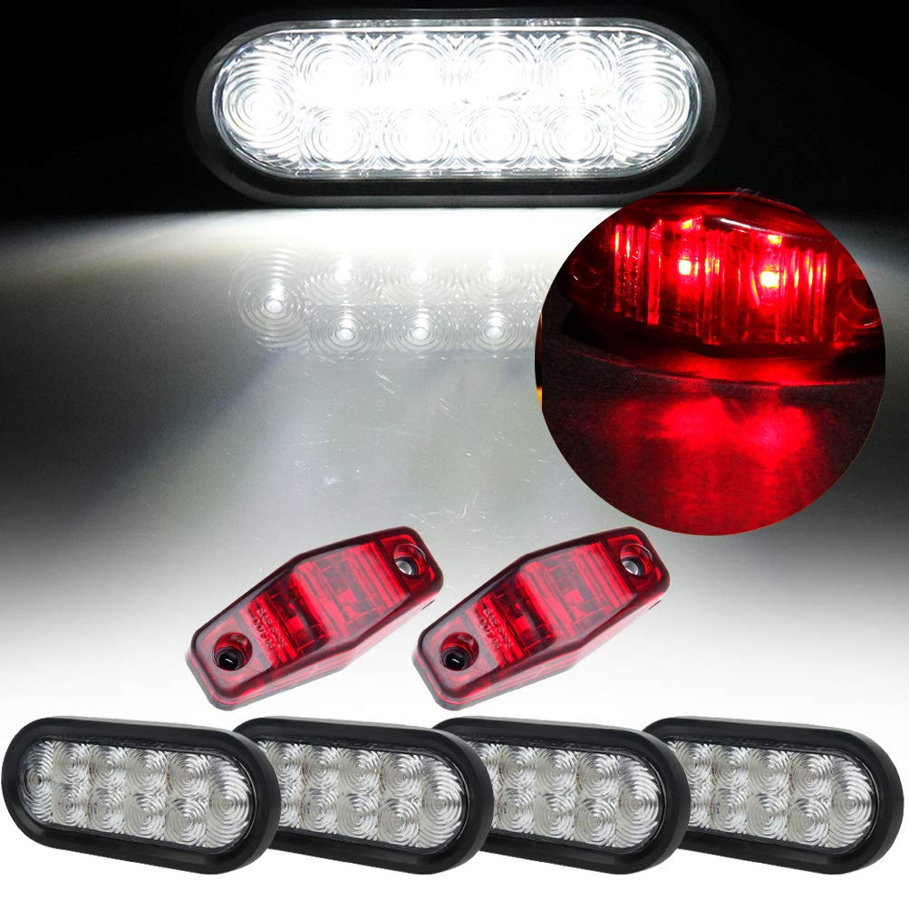 SCITOO Universal 21LED Side Marker Lights - 4 White & 2 Red - 12V Stop Turn Signal Tail Lights for Boats, Trucks, Trailers & Pickups | Waterproof & Durable for Marine, RV & Off-Road Use