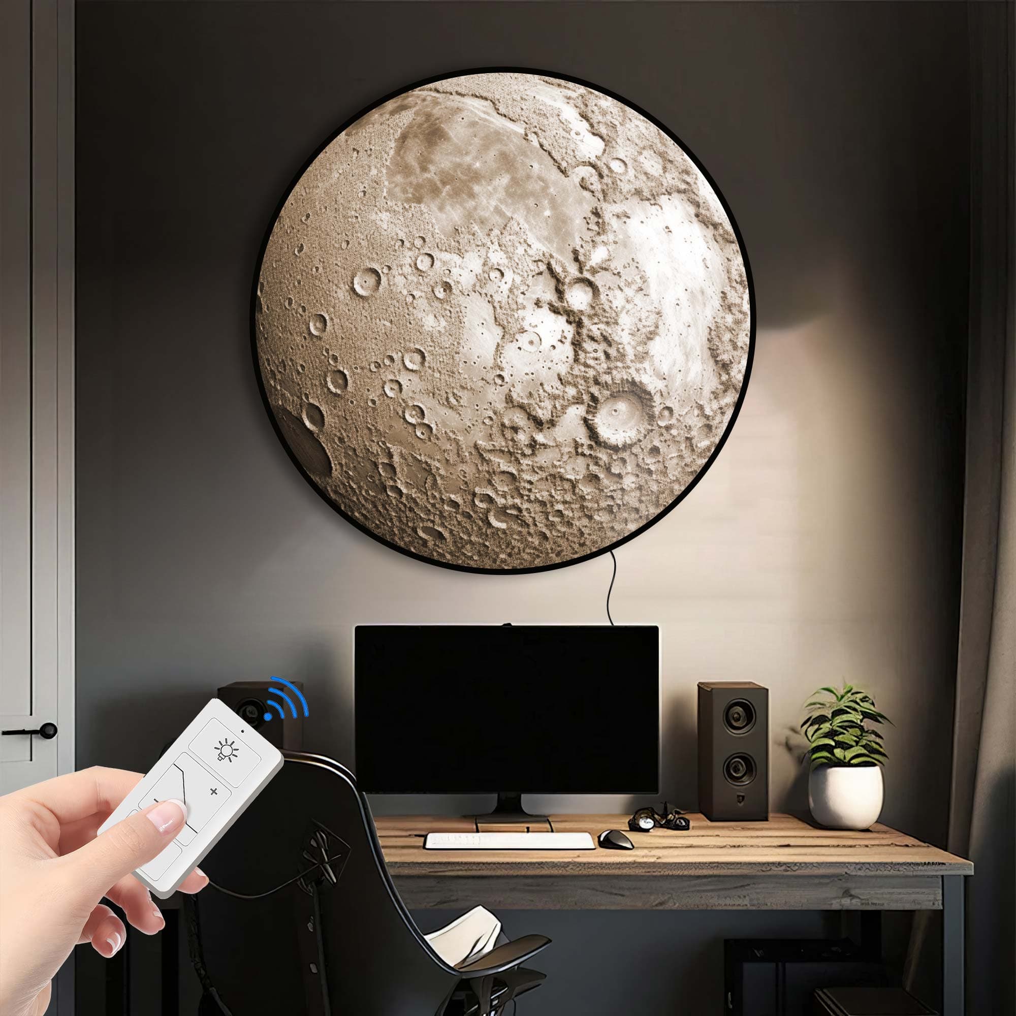 The Moon Backlit Tempered Glass Wall Art - Modern LED Night Light for Bedroom, Living Room & Office Decor