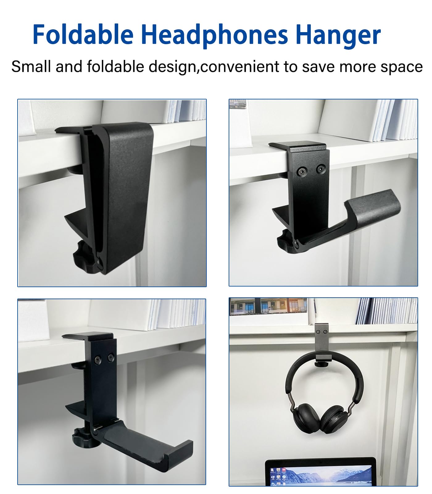 DAZLOR Adjustable Foldable Headphone Stand - Desk Mount Hook Hanger for Gaming Headsets, Earphones & Accessories - Perfect for Home Office, Gaming Setup & Workspace Organization
