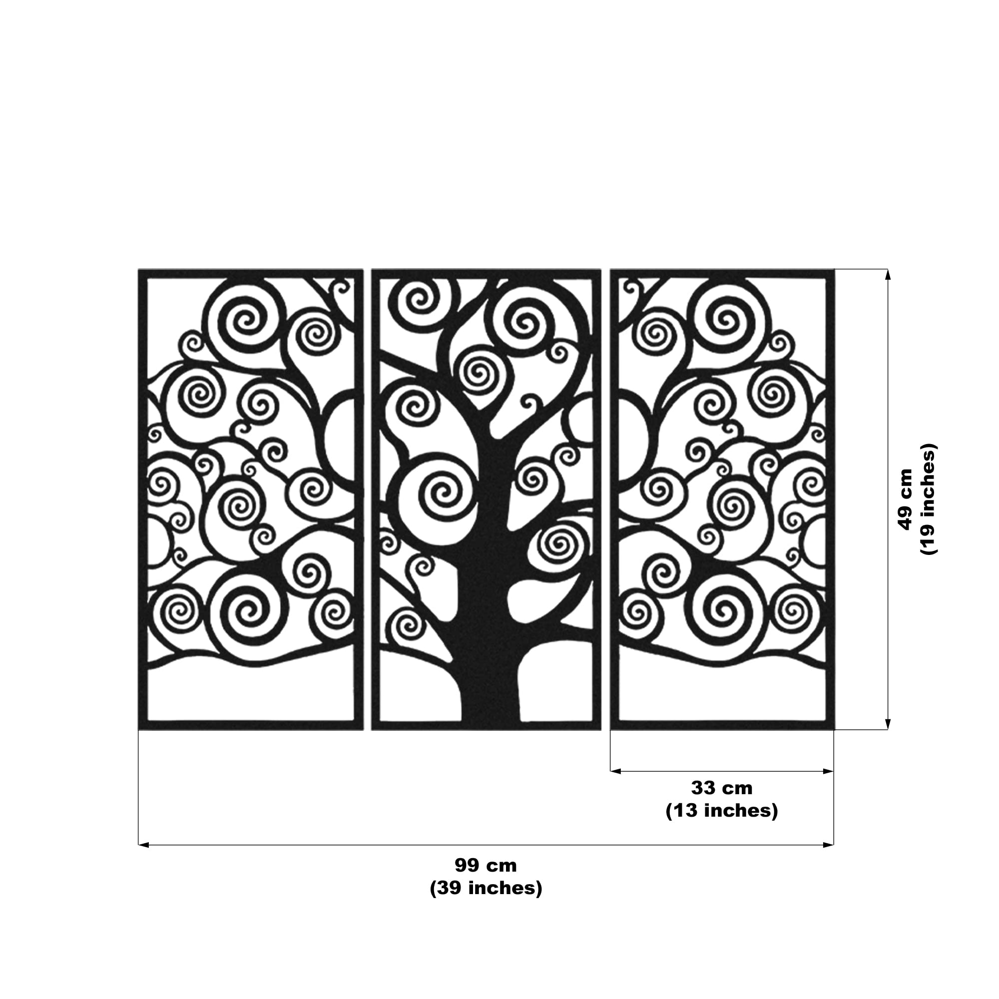 Gustav Klimt Tree of Life Metal Wall Art Set - 3 Piece Black Home Decor (99x49cm) - Elegant Wall Decorations for Living Room, Bedroom & Office Gifts