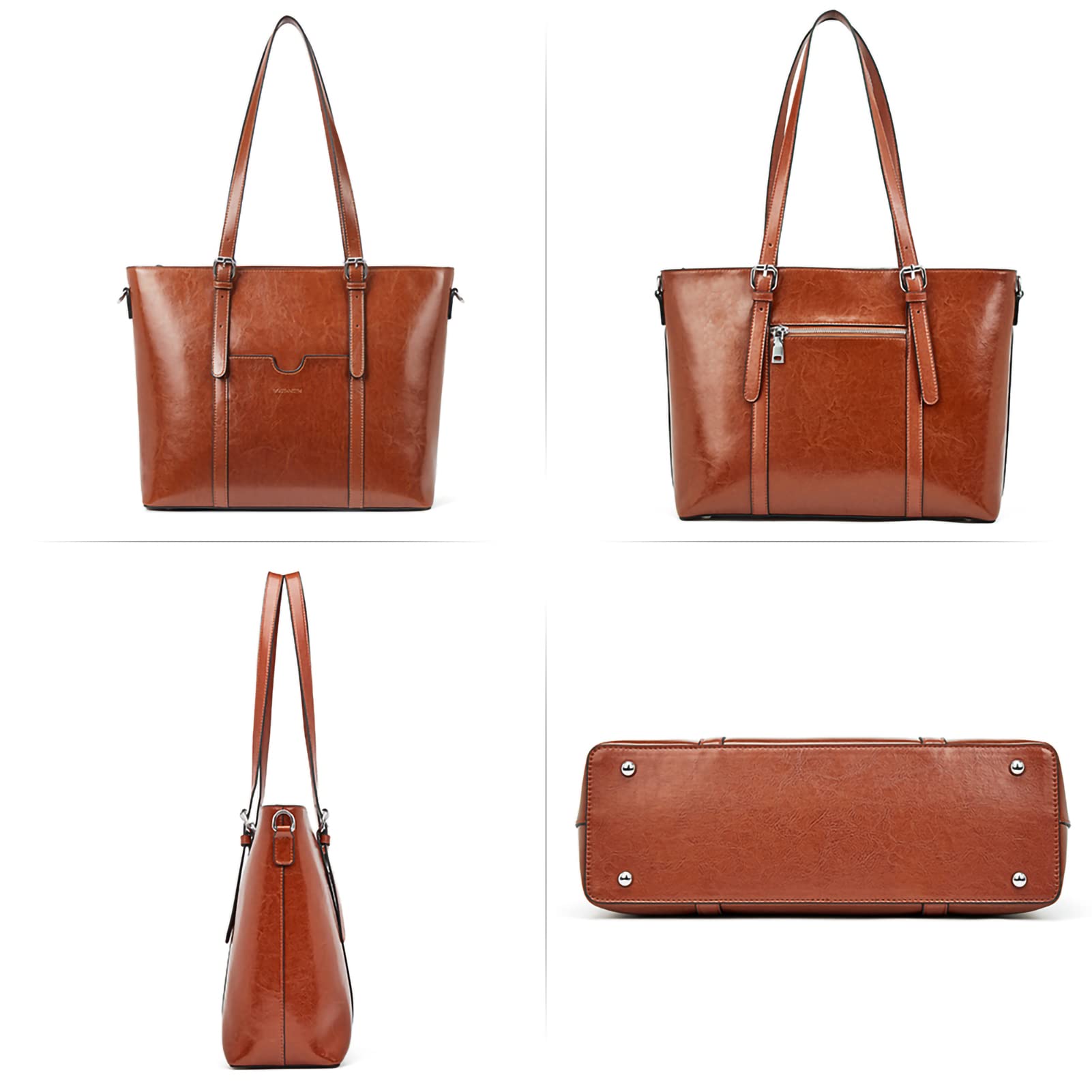 BOSTANTEN Women's Genuine Leather Laptop Tote Bag - 15.6 Inch Professional Office Shoulder Purse & Work Briefcase for Business Women | Perfect for Work, Travel, and Daily Commute