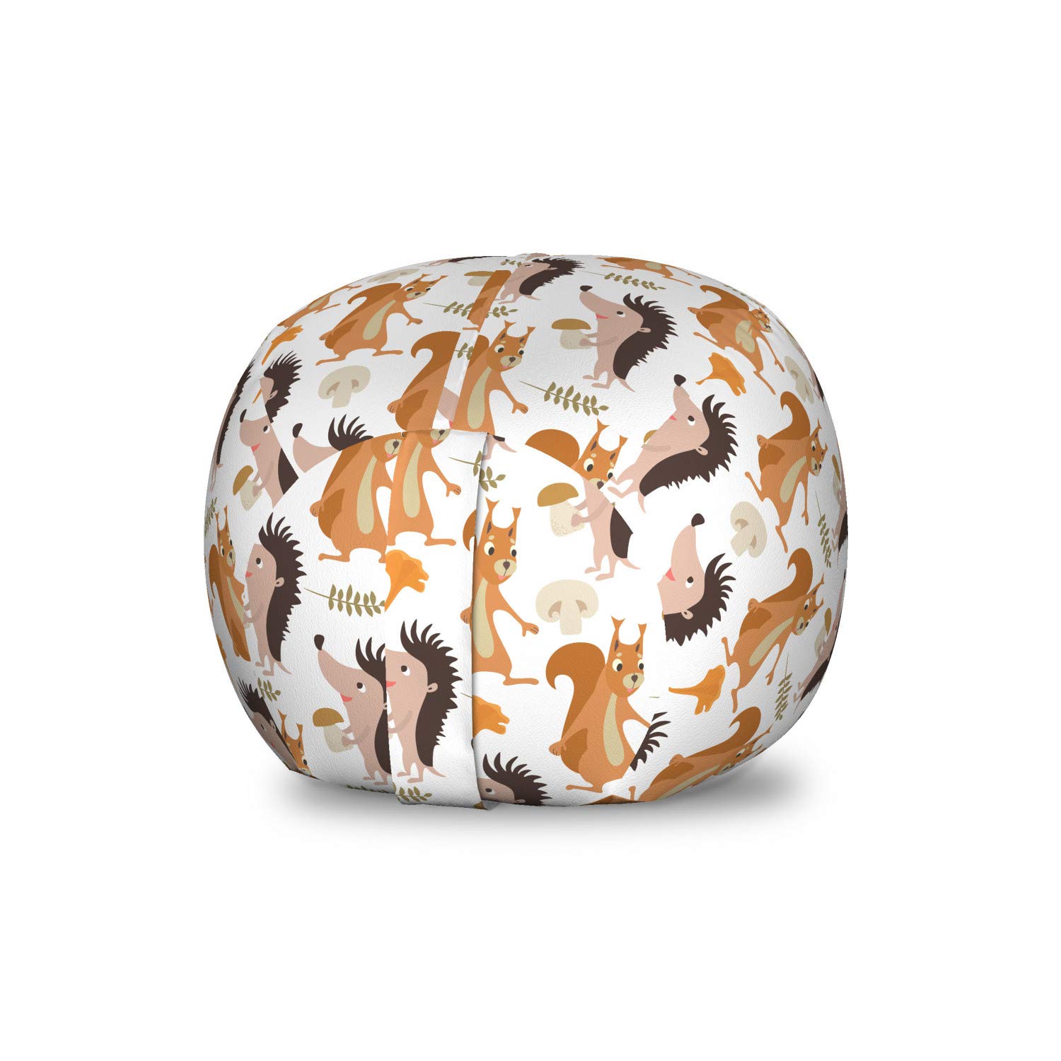 Ambesonne Squirrel Toy Storage Bag Chair - Cartoon Woodland Animal Pattern with Mushrooms & Leaves - Washable Stuffed Animal Organizer for Kids Room - Small Multicolor Storage Solution for Toys, Plushies & Nursery Decor