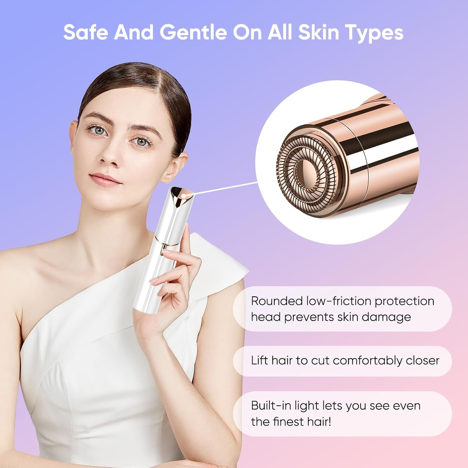 VIFORA Facial Hair Remover for Women - Painless USB Rechargeable Epilator for Face, Chin, Cheeks, Eyebrows & Upper Lip | Portable Hair Removal Device for Smooth Skin at Home or Travel (White)