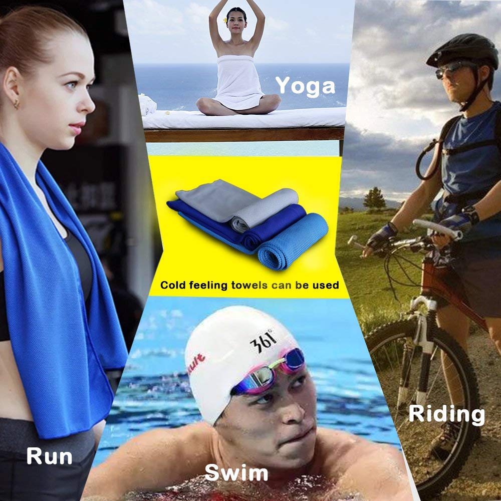 Premium Cooling Towel for Yoga, Running, Gym & Camping - Fast Cooling Microfiber with Handle Bottle (Blue) - Stay Cool During Workouts, Hiking & Outdoor Activities