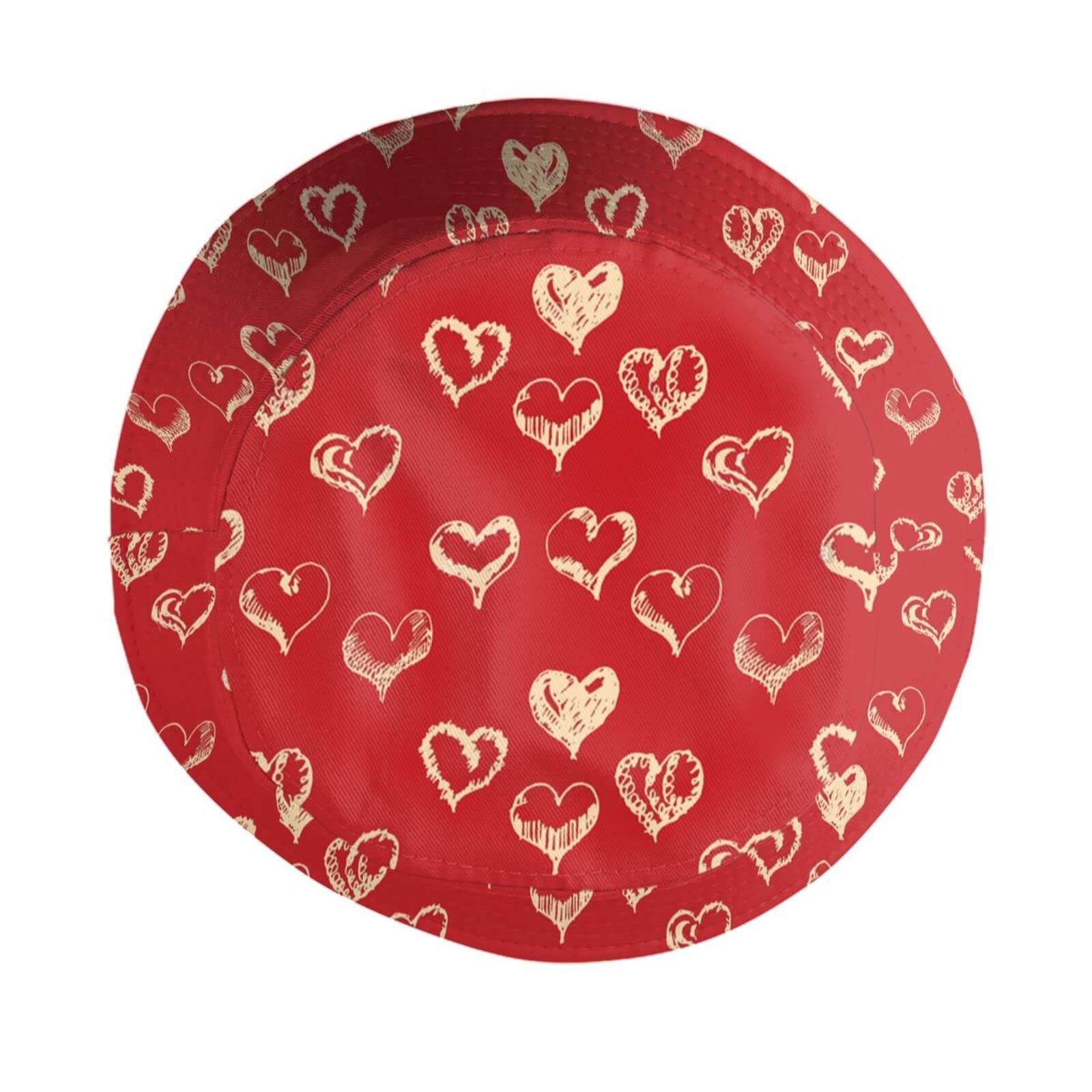 Valentine's Day Bucket Hat - Red Heart Print Summer Sun Hat for Women & Men, Wide Brim Beach Hat for Outdoor Travel, Picnic, and Festival Use