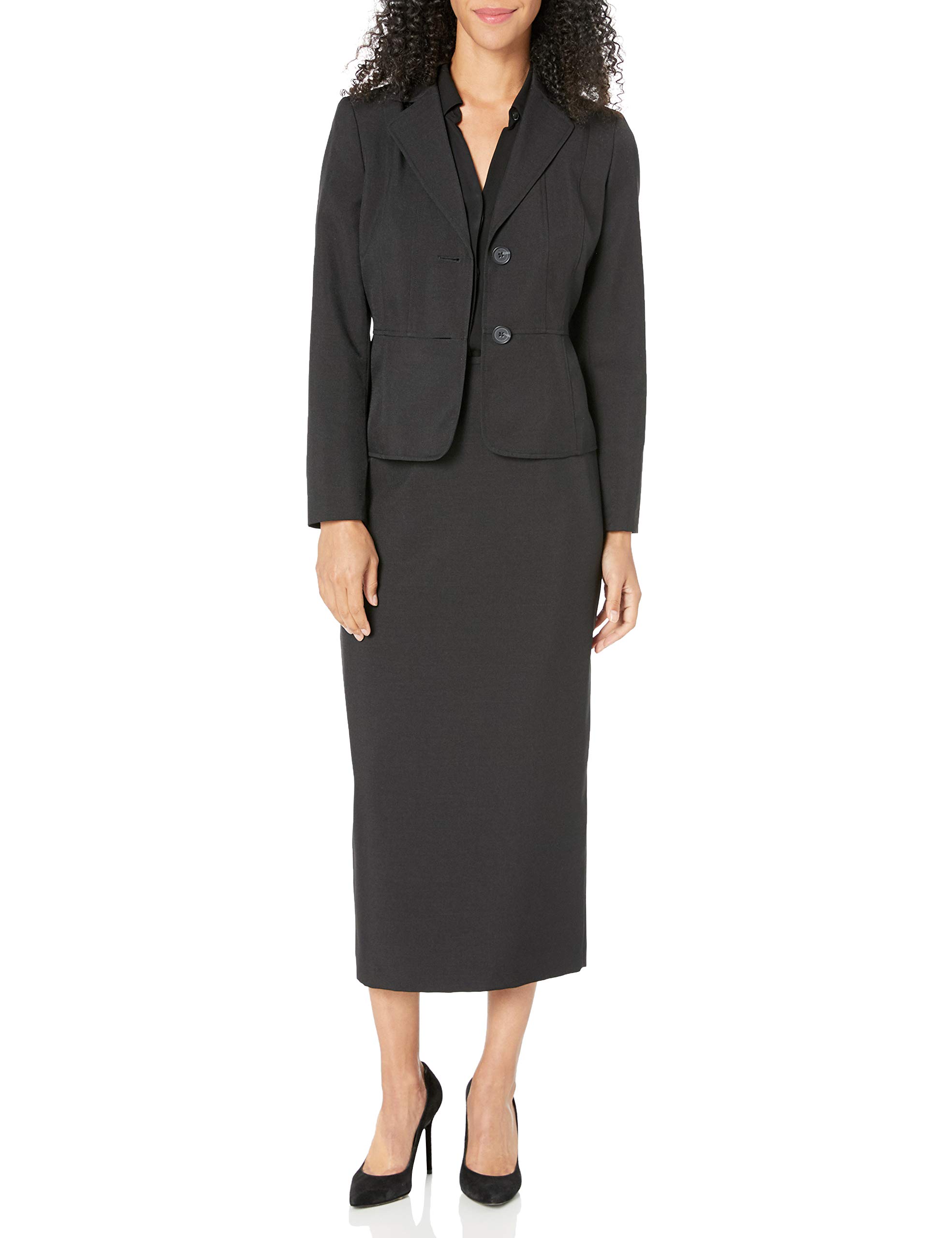 Le Suit Women's 2-Button Notch Collar Glazed Melange Column Skirt Suit Set - Professional Office Wear & Formal Business Attire for Women