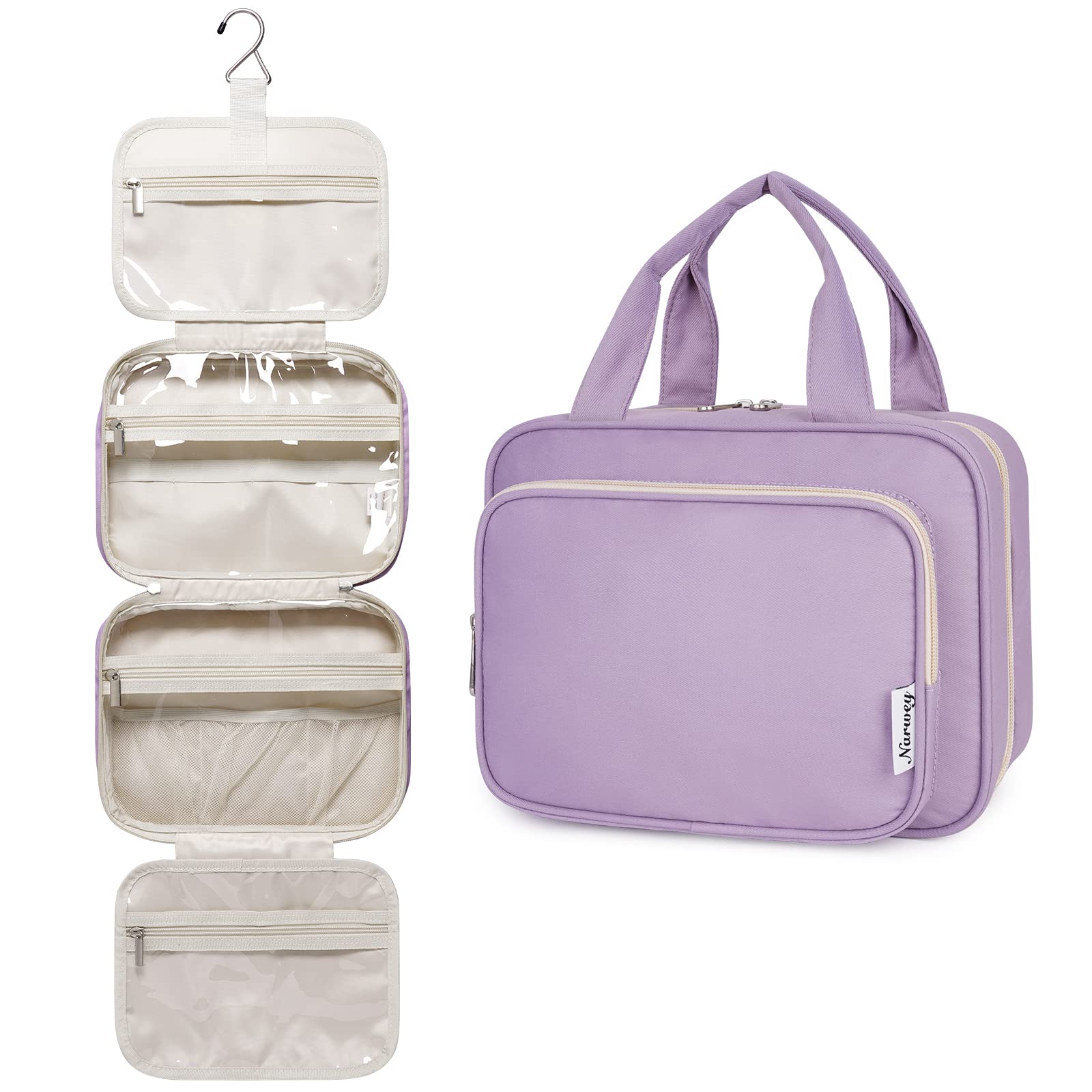 Narwey Hanging Toiletry Bag for Women - Travel Makeup Organizer with Multiple Pockets, Waterproof Cosmetic Bag for Toiletries & Travel Essentials (Medium, Purple) - Perfect for Vacation, Business Trips & Gym Use
