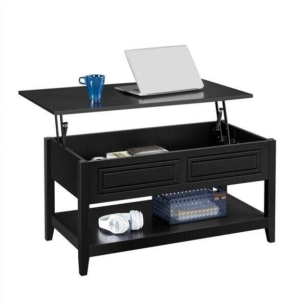 Modern Black Coffee Table with Hidden Storage Compartment & Open Shelf - Mikalo Living Room Furniture for Home Decor, Small Space Saving Design - Perfect for Apartments, Dorms & Cozy Living Spaces