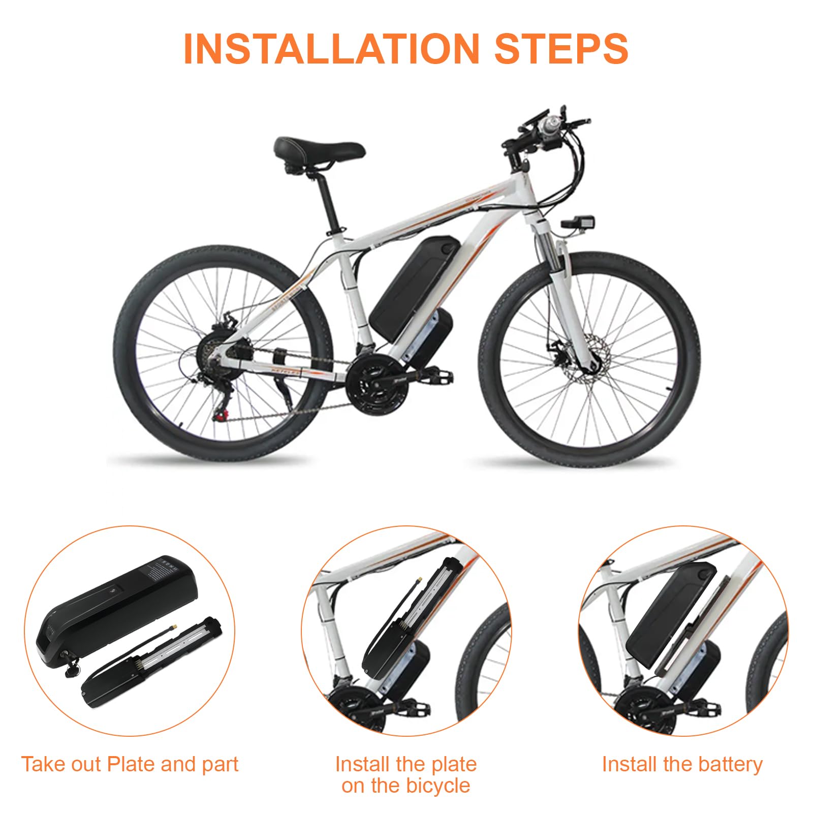 48V 10Ah Lithium Ebike Battery with 2A Fast Charger - 30A BMS, USB Output, Safe Lock & LED Indicator - Compatible with 0-1400W Electric Bikes - Perfect for Commuting, Mountain Biking & Urban Riding (Includes Charger)
