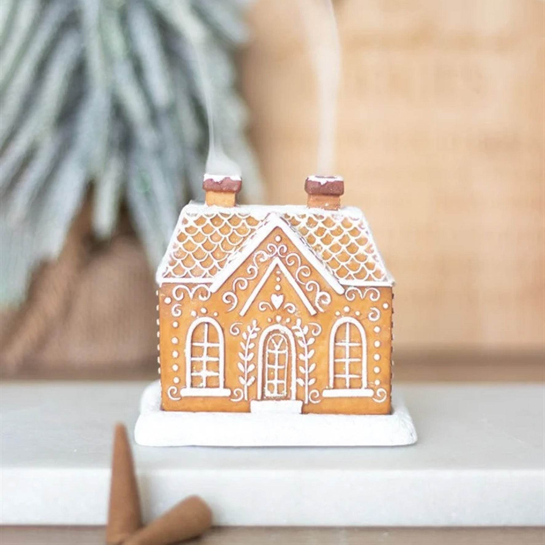 Gingerbread House Incense Burner - Handmade Ceramic Aromatherapy Diffuser for Christmas & Holiday Decor | Perfect for Home, Office & Gifts