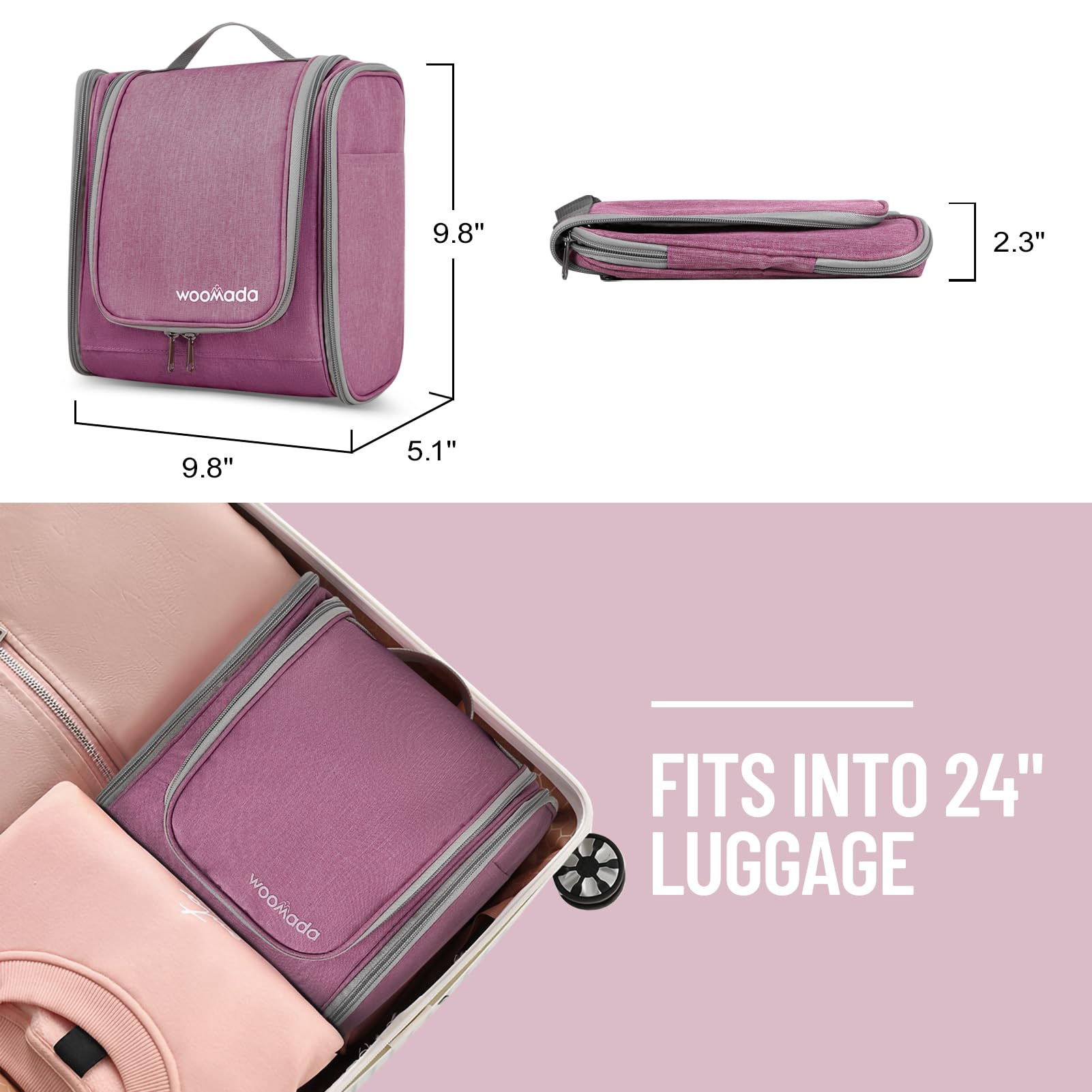 WOOMADA Waterproof Travel Toiletry Bag for Women - Hanging Makeup Organizer with 7 Compartments & Metal Hook - Perfect Cosmetic Storage for Brushes, Toiletries & Beauty Essentials - Ideal for Vacation, Gym, Business Trips & Daily Use