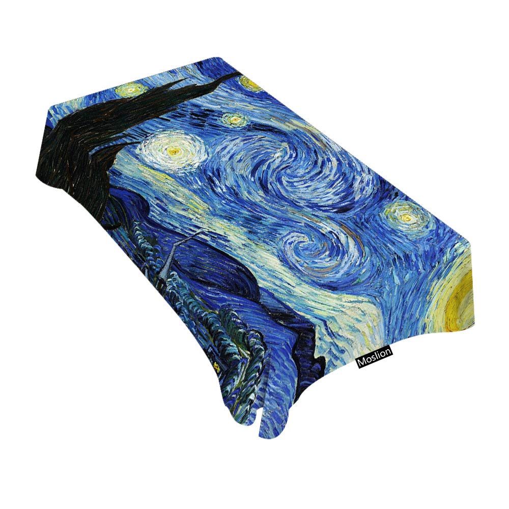 Vincent Van Gogh Starry Night Tablecloth - 60x84 Inch Decorative Rectangle Table Cover for Dining, BBQ, Picnic & Coffee Tables - Waterproof & Wrinkle-Resistant for Indoor & Outdoor Use