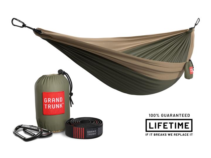 Grand Trunk Double Deluxe Parachute Nylon Hammock with Heavy-Duty Straps - Portable Camping & Backyard Relaxation for 2 Adults