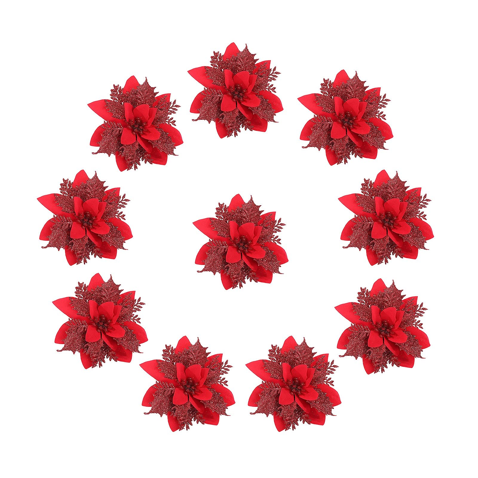 10pcs Glitter Christmas Tree Decorations - Artificial Xmas Flowers & Hanging Pendants for Holiday Party, Wedding, Birthday - Warm Winter Home Decor for Living Room, Mantel, Table Centerpiece