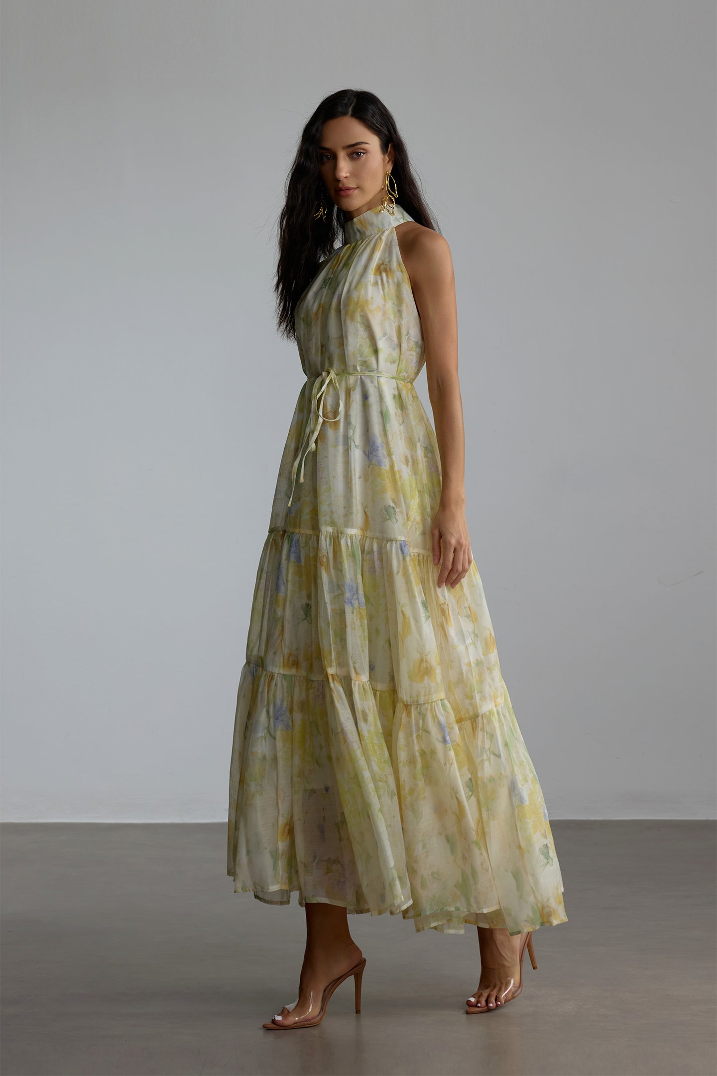 Caroline Floral Print Sleeveless Maxi Dress in Yellow - Perfect for Summer Beach Vacations, Garden Parties & Boho Chic Outfits