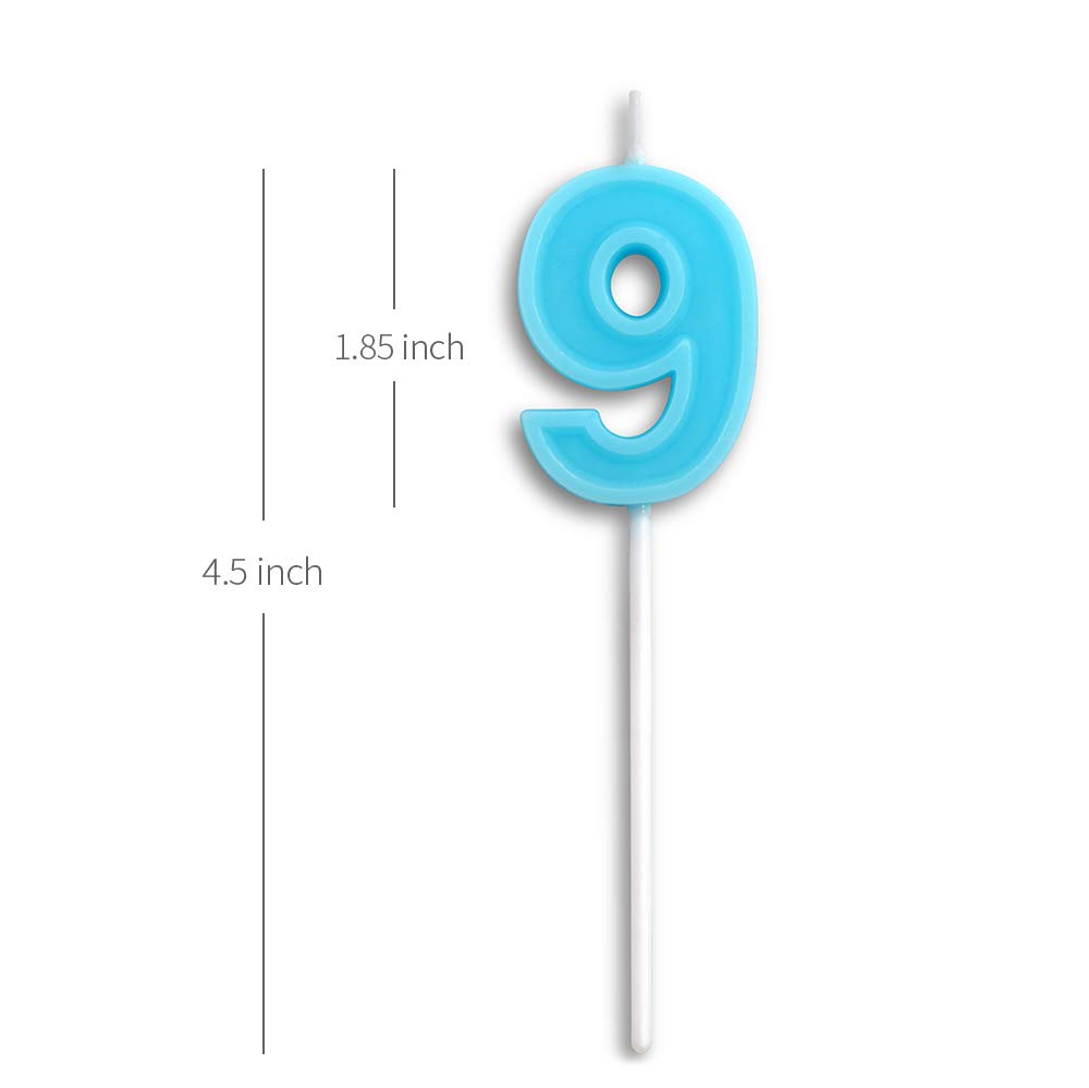 Number 9 Birthday Candles - Blue Happy Birthday Cake Topper for Party Decorations | Dollet Cute Candles for Birthday Cakes, Cupcakes & Desserts