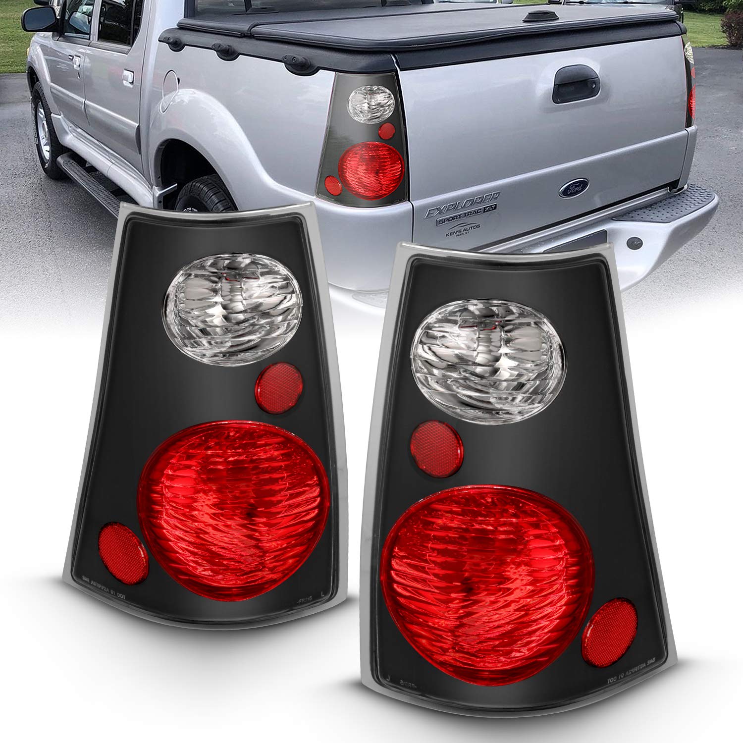 AmeriLite Black Replacement Brake Tail Lights Set for 2001-2005 Ford Explorer Sport Trac - Left & Right Side - Durable LED Lights for Improved Visibility & Safety at Night Driving