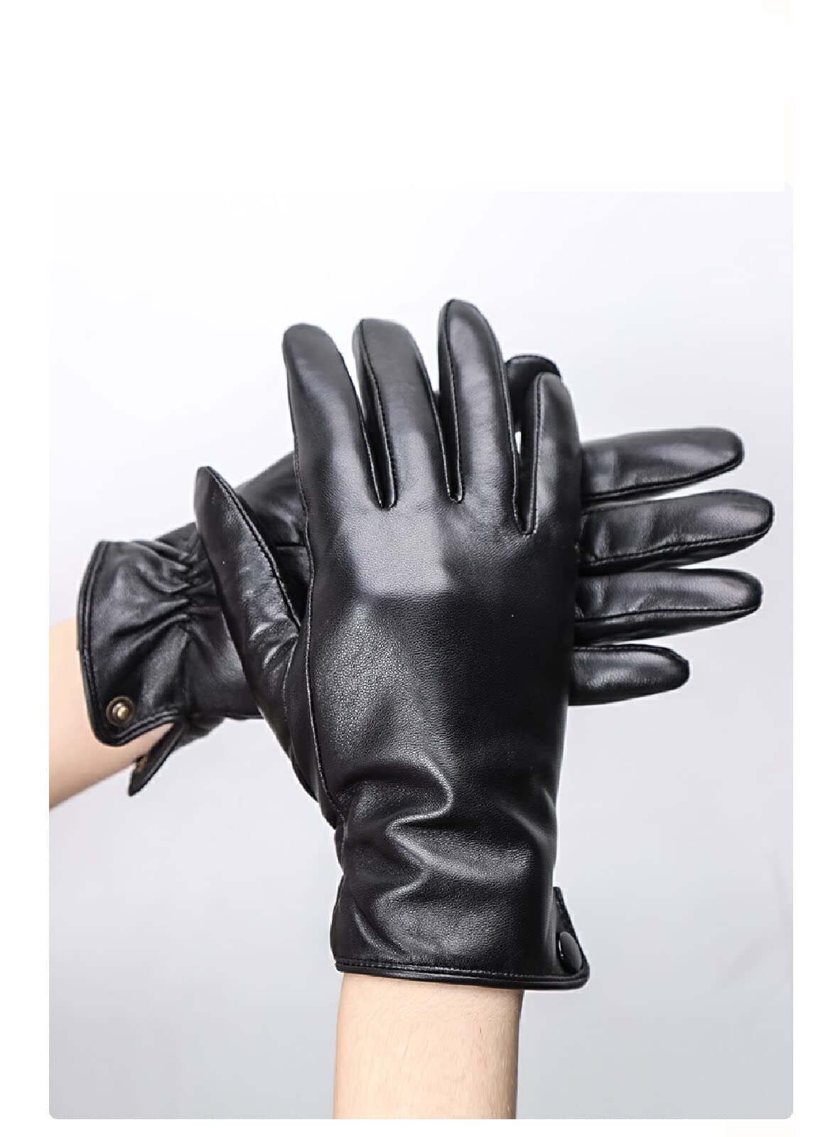 Touch Screen Ski Gloves for Men - Winter Warm Waterproof Gloves with Leather Palm - Black Cold Weather Gloves for Skiing, Snowboarding & Outdoor Activities