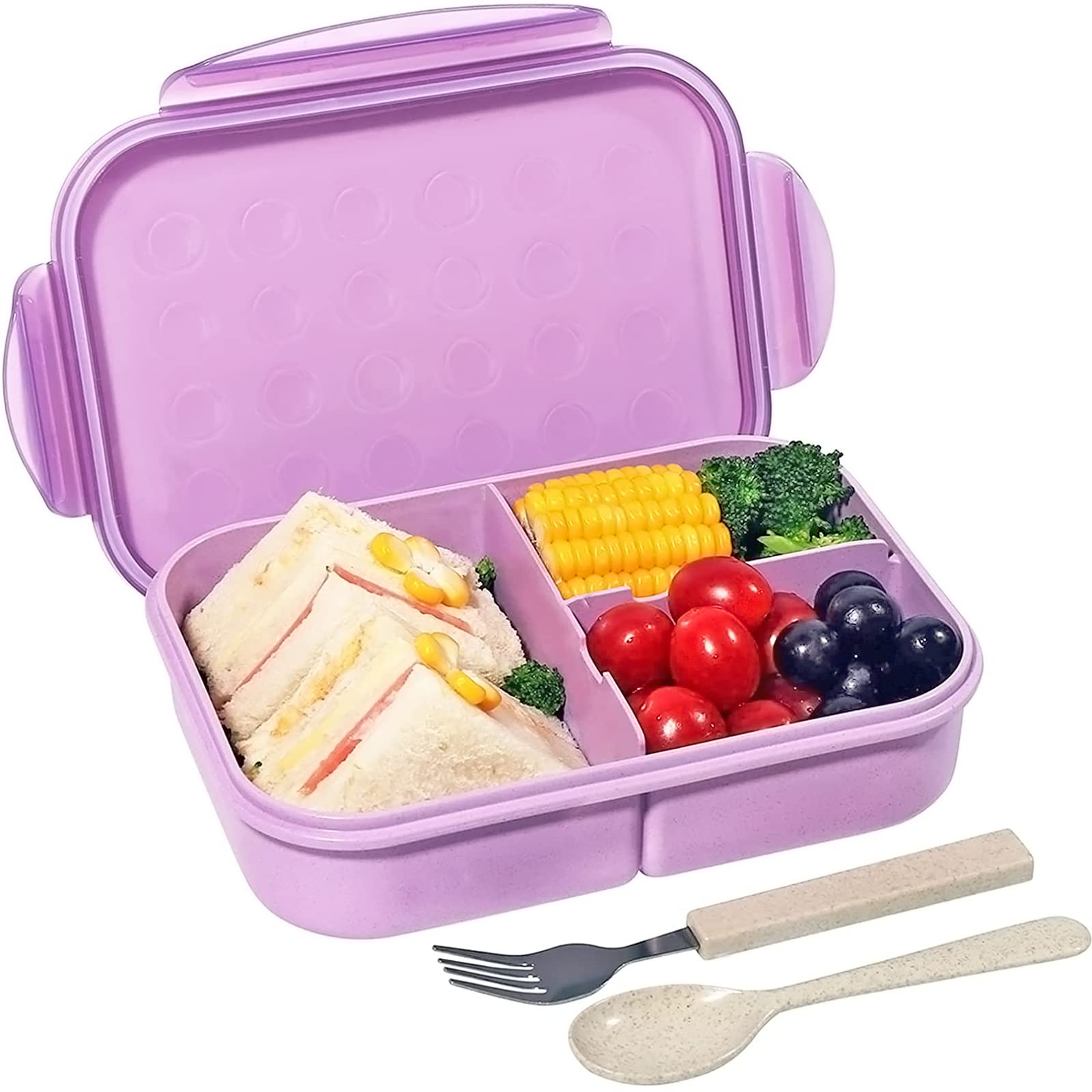 Bacxigo Bento Lunch Box for Kids & Adults - Leak Proof Food Container with Fork & Spoon - Microwave & Dishwasher Safe - Ideal for School, Office & Picnic Lunch Storage