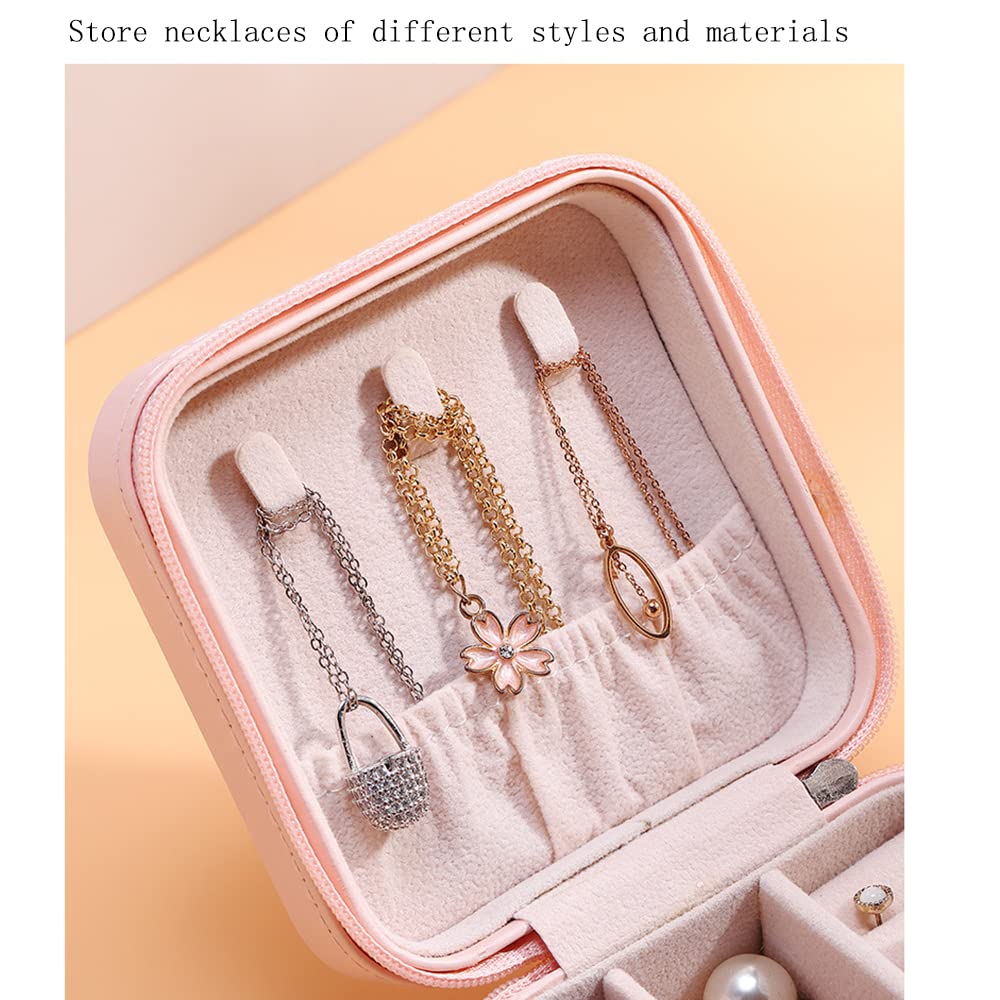 PU Leather Jewelry Box - Double Layer Travel Jewelry Organizer for Necklace, Ring & Small Accessories (10x10x5cm, Pink) | Perfect Gift for Women & Girls | Compact Storage for Travel, Home & Office Use