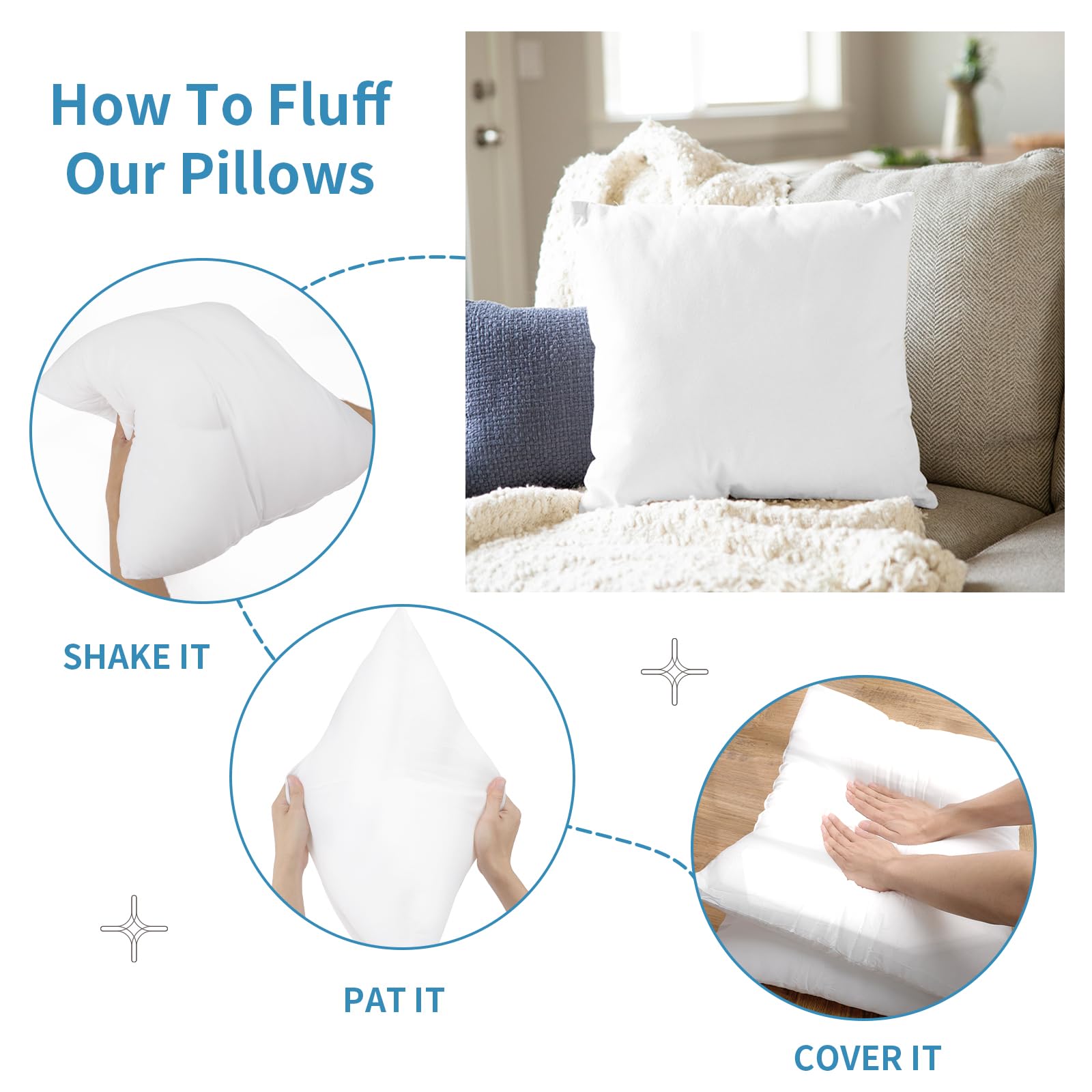 Fixwal 20x20 Inch Throw Pillow Inserts Set of 2 - Premium Decorative Cushions for Sofa, Bed & Home Decor - Perfect for Living Room, Bedroom & Cozy Reading Nook