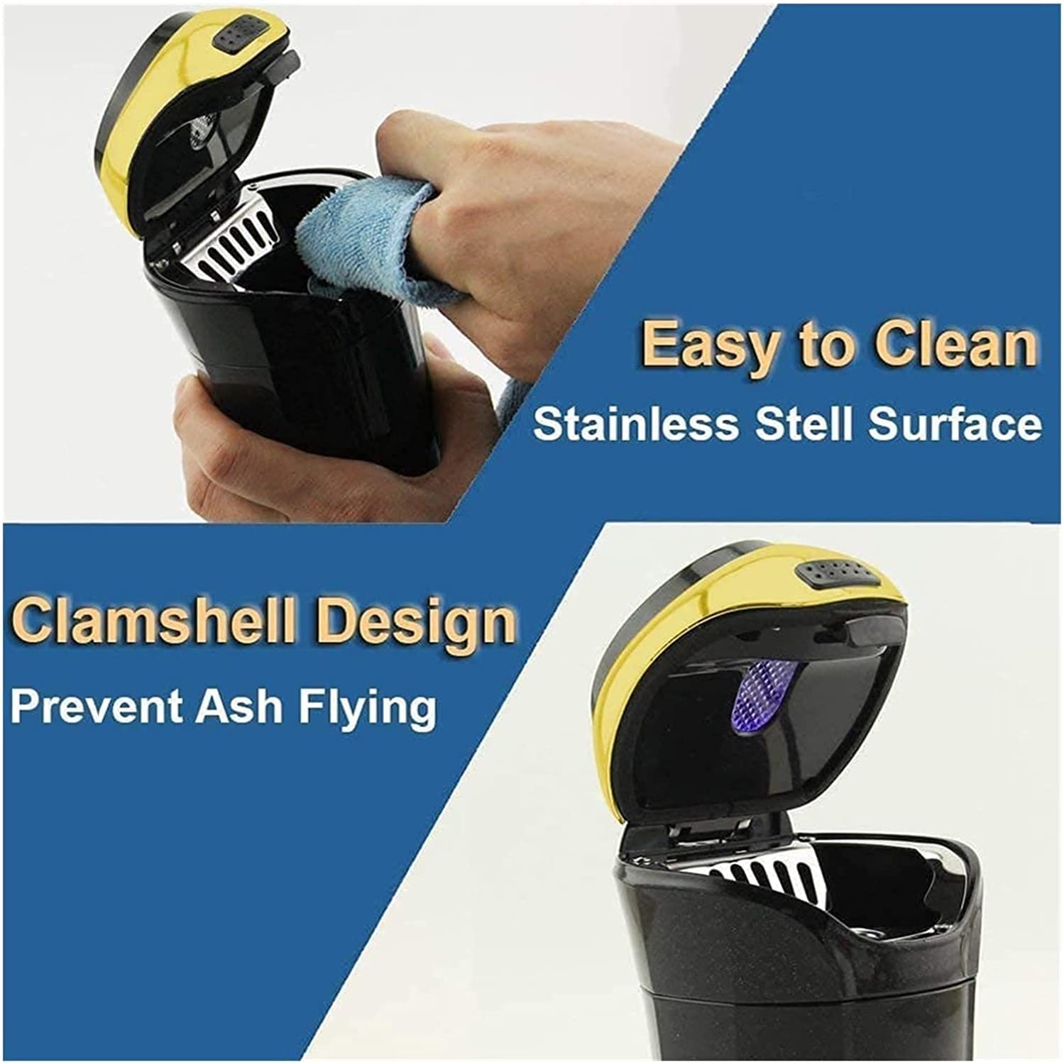 Premium Detachable Car Ashtray with Lighter Set - Blue LED Light Indicator & Lid for Smoke-Free Vehicles | Ideal for Car, Home, Office & Travel Use (Color: Black)