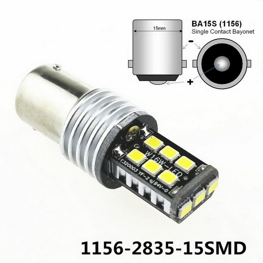 1156 BA15S Super Bright White 15-SMD 2835 LED Bulbs - High Performance Car Light for Reverse, Brake, Tail & Turn Signals (12V-24V, Pack of 10) - Perfect for Trucks, SUVs, Motorcycles & Trailers