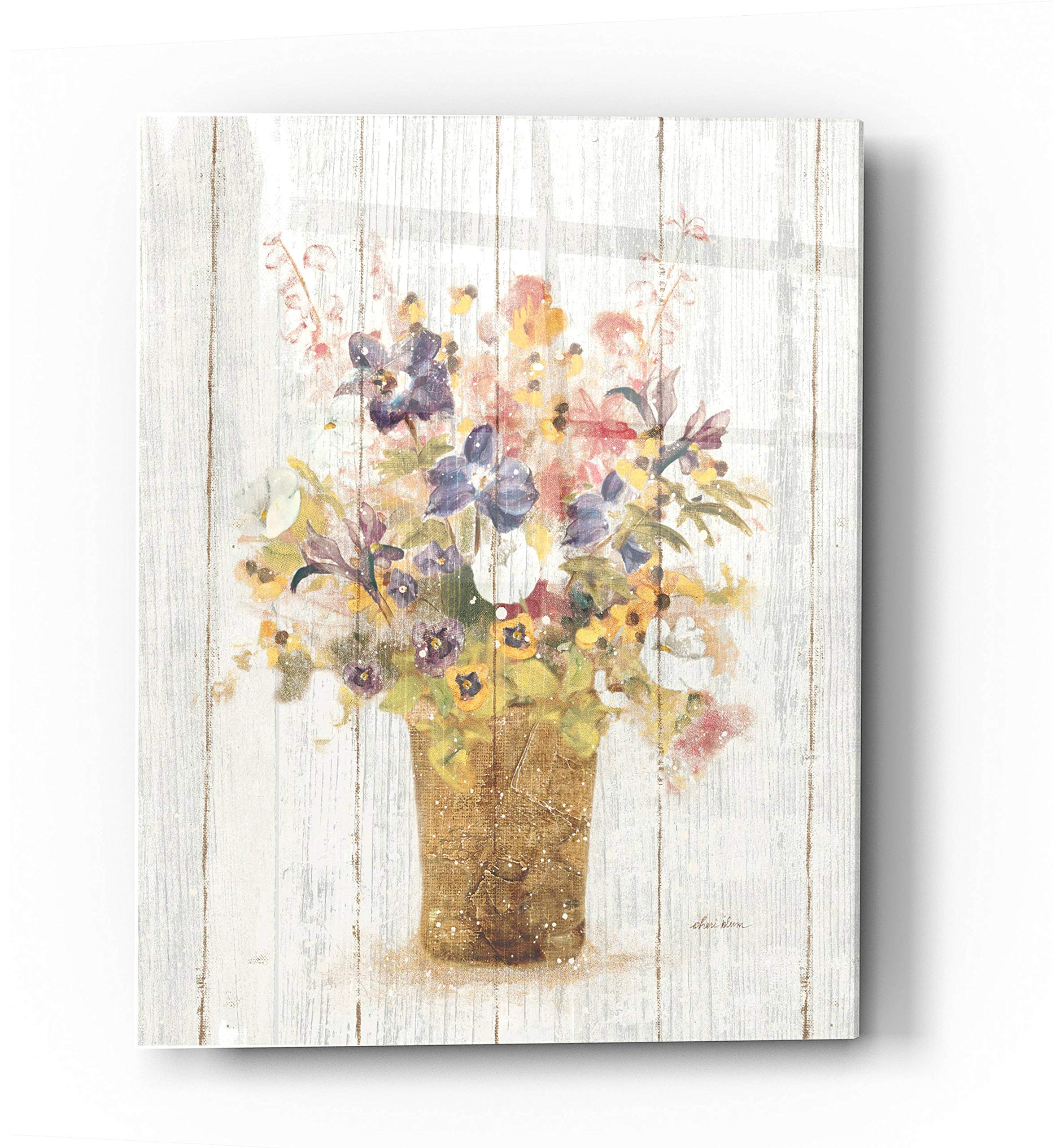 Wild Flowers in Vase II on Barn Board Acrylic Glass Wall Art - 24x36 Inches Floral Painting by Cheri Blum - Perfect for Living Room, Bedroom & Office Decor