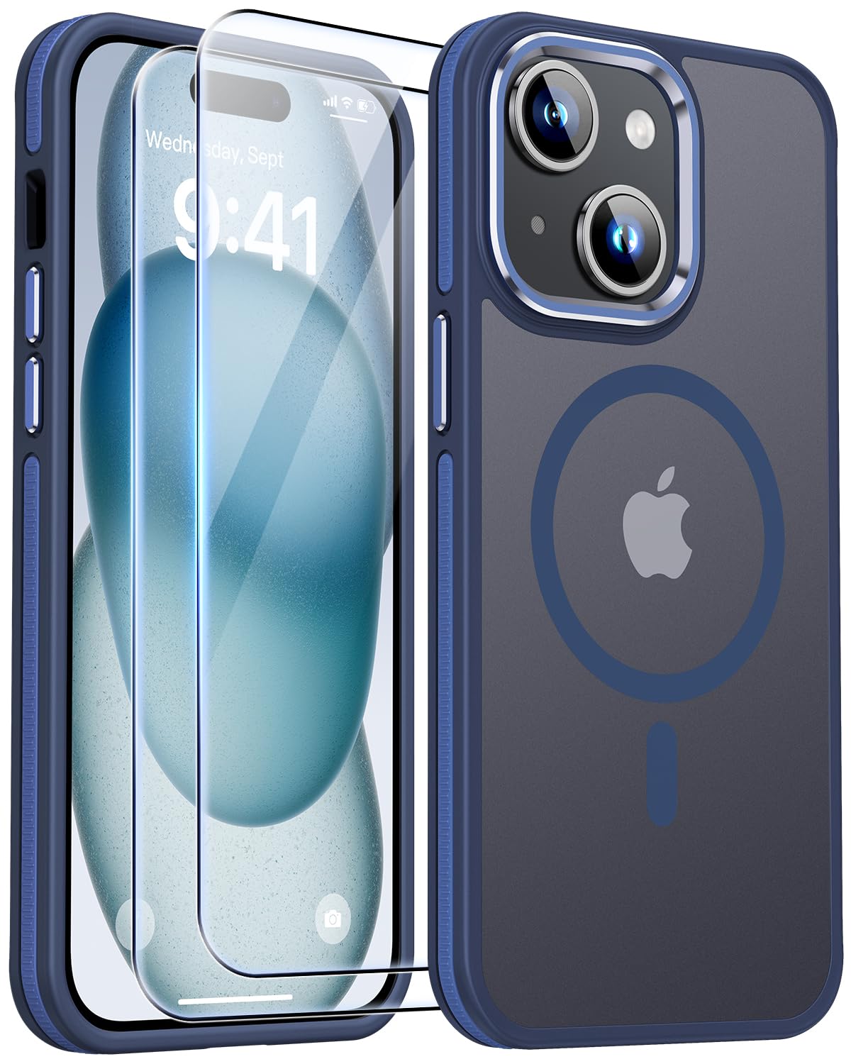 JAME for iPhone 15 Case - Military-Grade Shockproof Slim Fit Phone Cover with 2 Tempered Glass Screen Protectors | Magsafe Compatible | Durable Protection for iPhone 15 | Perfect for Outdoor, Work & Daily Use | Blue