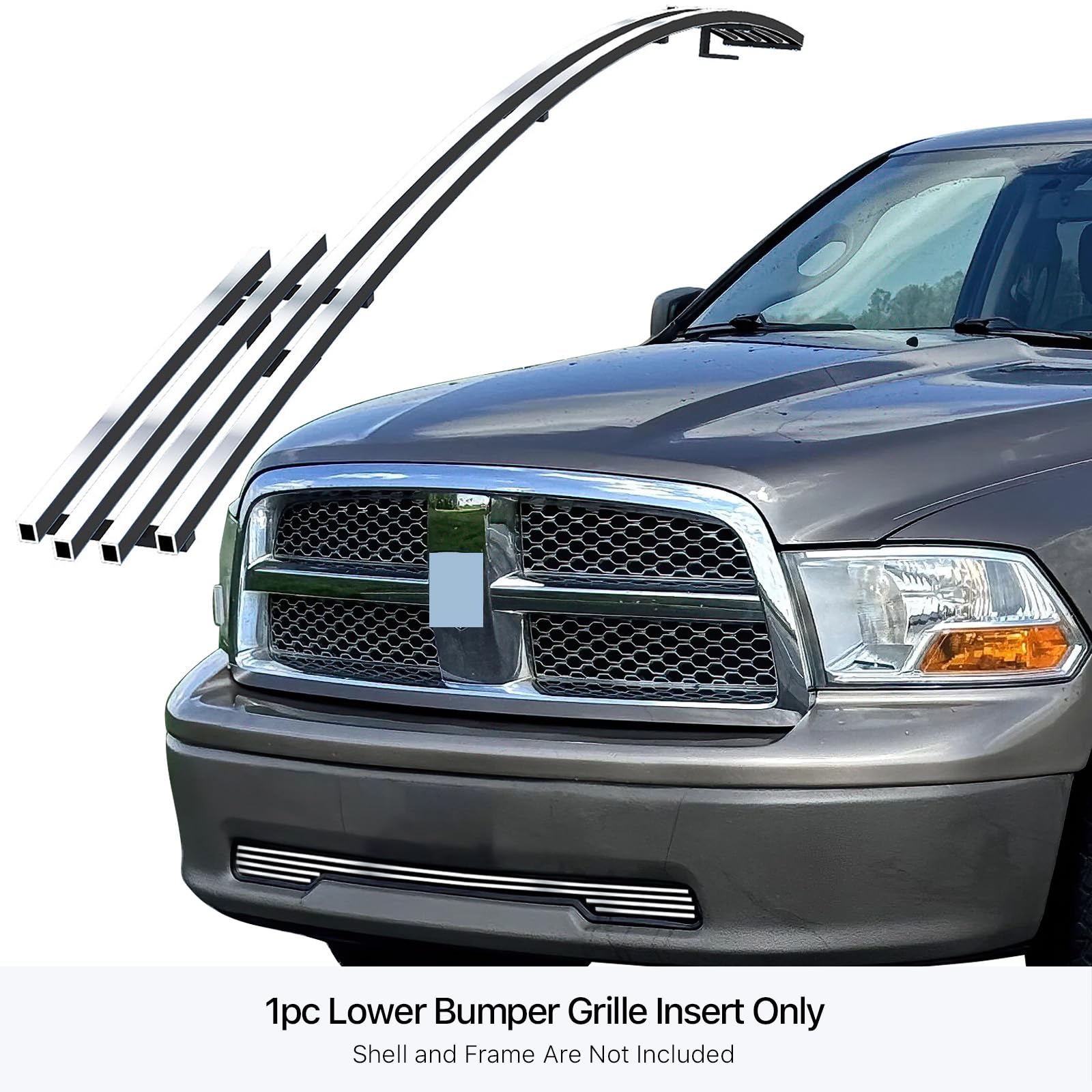 APS Compatible Stainless Steel Chrome Billet Front Grill Insert for Dodge Ram 1500 2009-2012 Models - D66725A | Lower Bumper Upgrade & Customization for Off-Road & Street Style