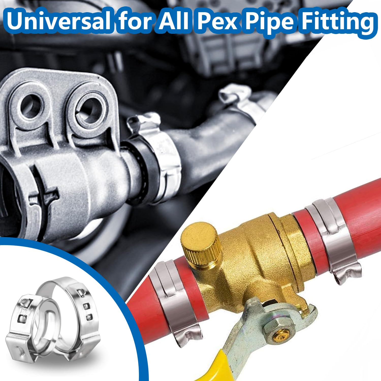 75Pcs 8 Sizes 304 Stainless Steel Single Ear Hose Clamps Assortment Kit (6-23.5mm) - Heavy Duty Crimp Clamps for Automotive, Plumbing, Fuel Lines & Home Appliances - Perfect for Car Repair, Water Pipe Connections & DIY Projects
