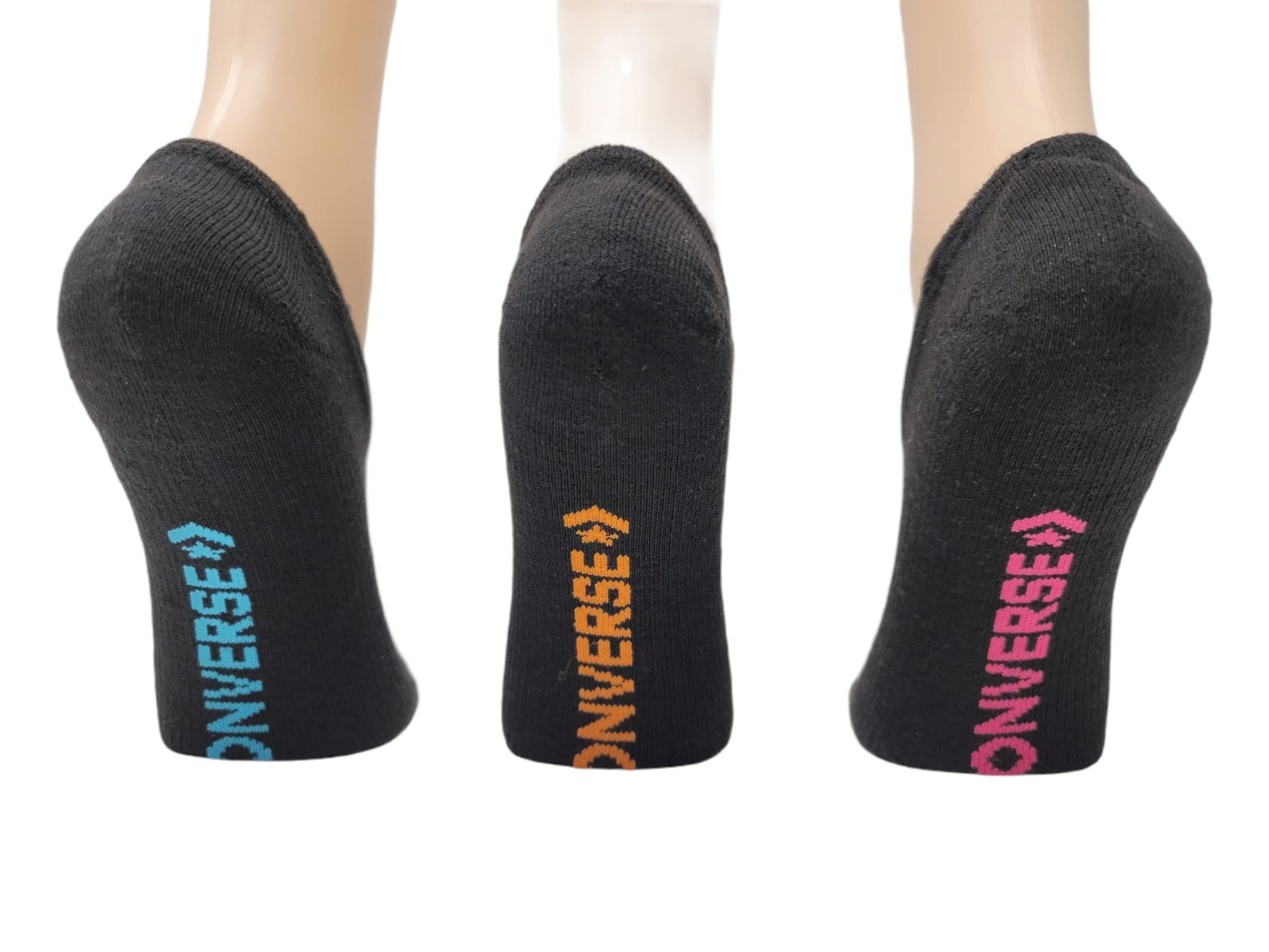 Converse Women's No Show Socks 3-Pack - Half Cushion Ultra Low Cut Socks for Sneakers (Size 6-10) - Black/Multi Neon | Perfect for Casual Wear, Gym & Everyday Comfort