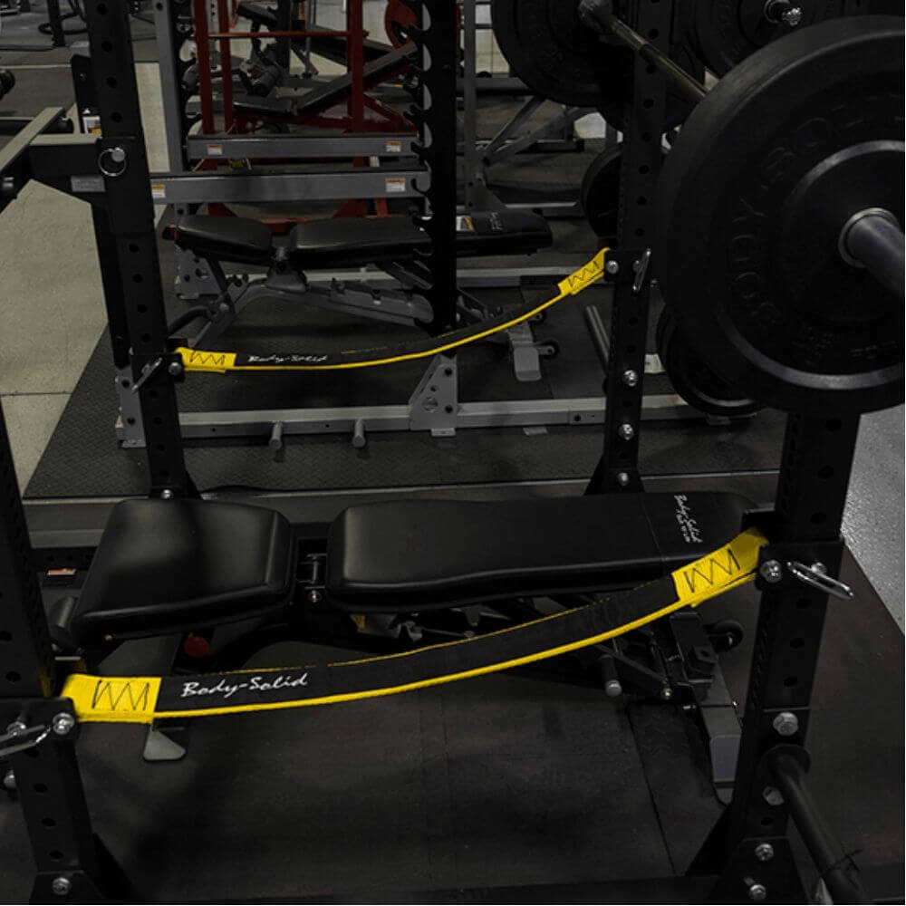 Body Solid Power Rack Strap Safeties (Pair) - Heavy Duty Gym Safety Straps for Weightlifting, Power Racks & Home Gym Equipment - Perfect for Squat Racks, Bench Press & Strength Training Workouts